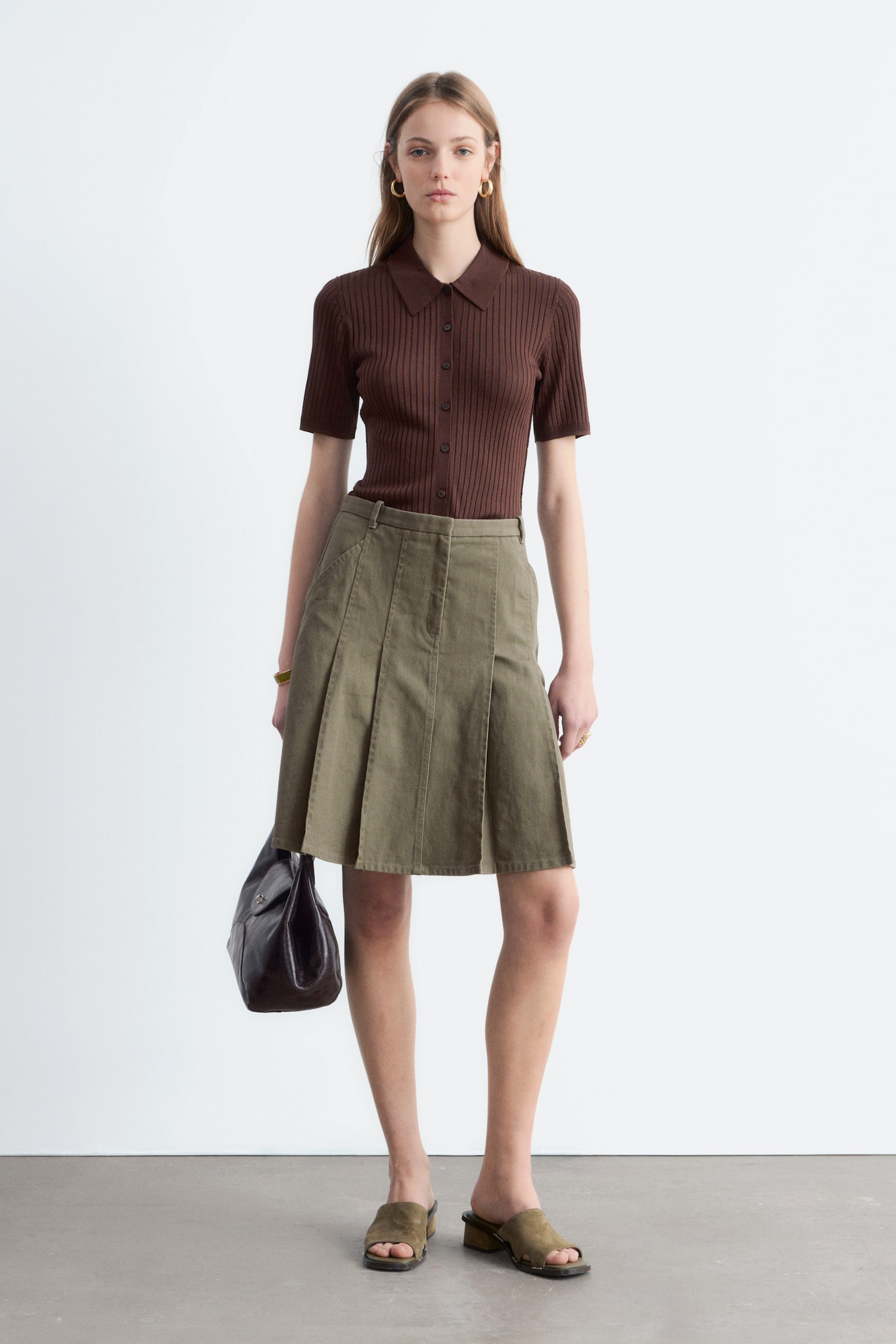 חולצת סריג ריב - חום כהה/צהוב/ירוק - 3