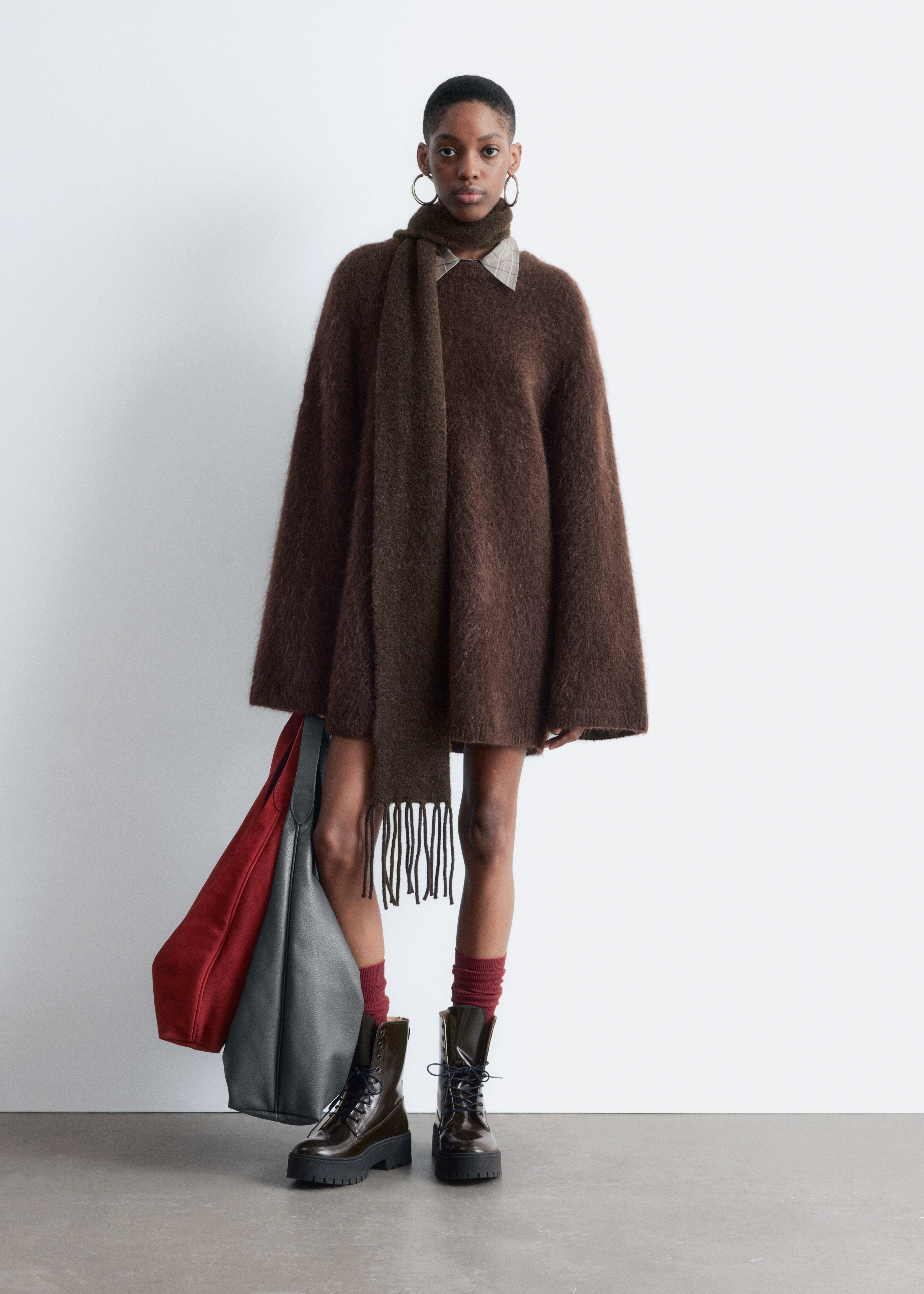 Oversized collegegenser i mohairblanding - Mørk brun/Syrin