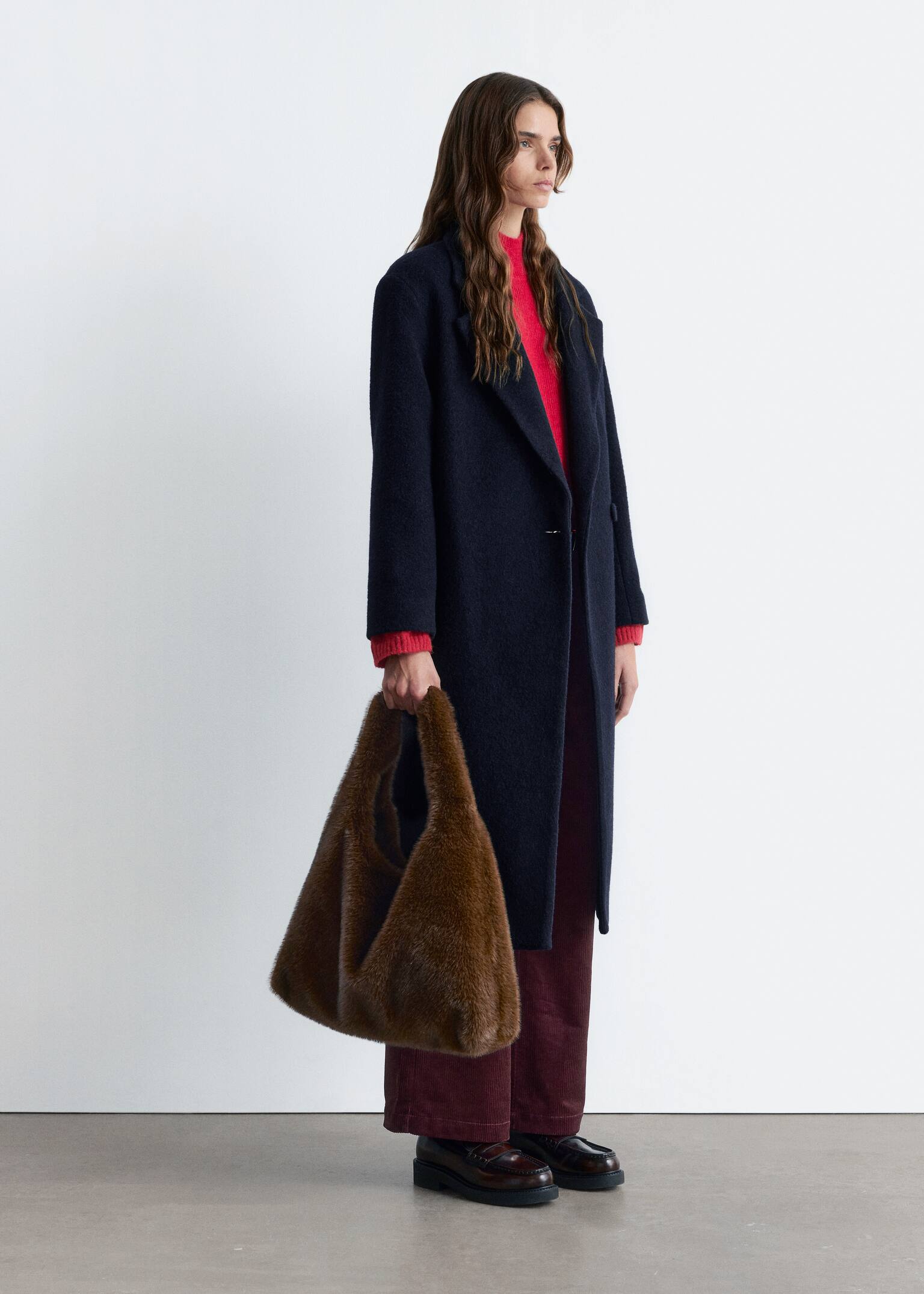 Zweireihiger Wollmantel - Navyblau - 9