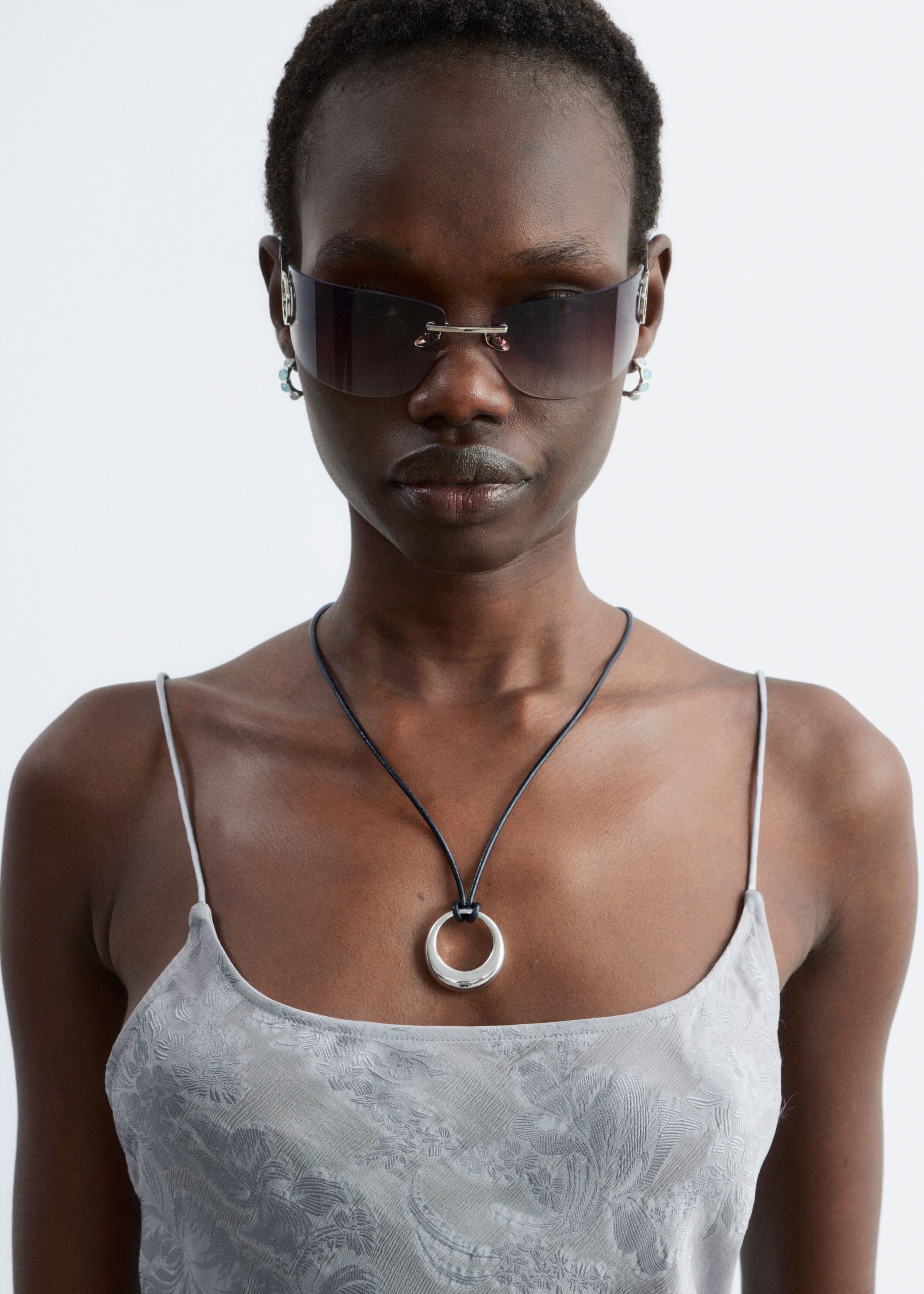 Sheer Satin Jacquard Camisole - Grey - Lookbook