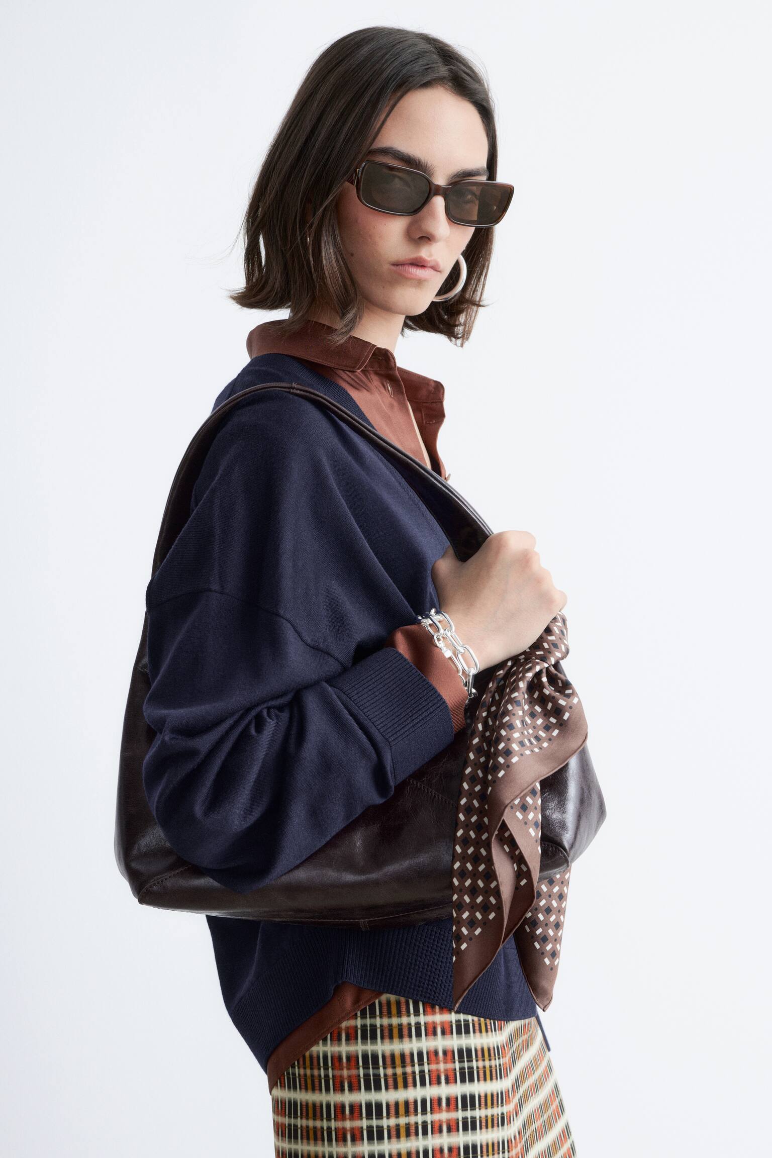 Wollpullover mit V-Ausschnitt - Dunkelblau/Helltürkis meliert/Khaki - 7