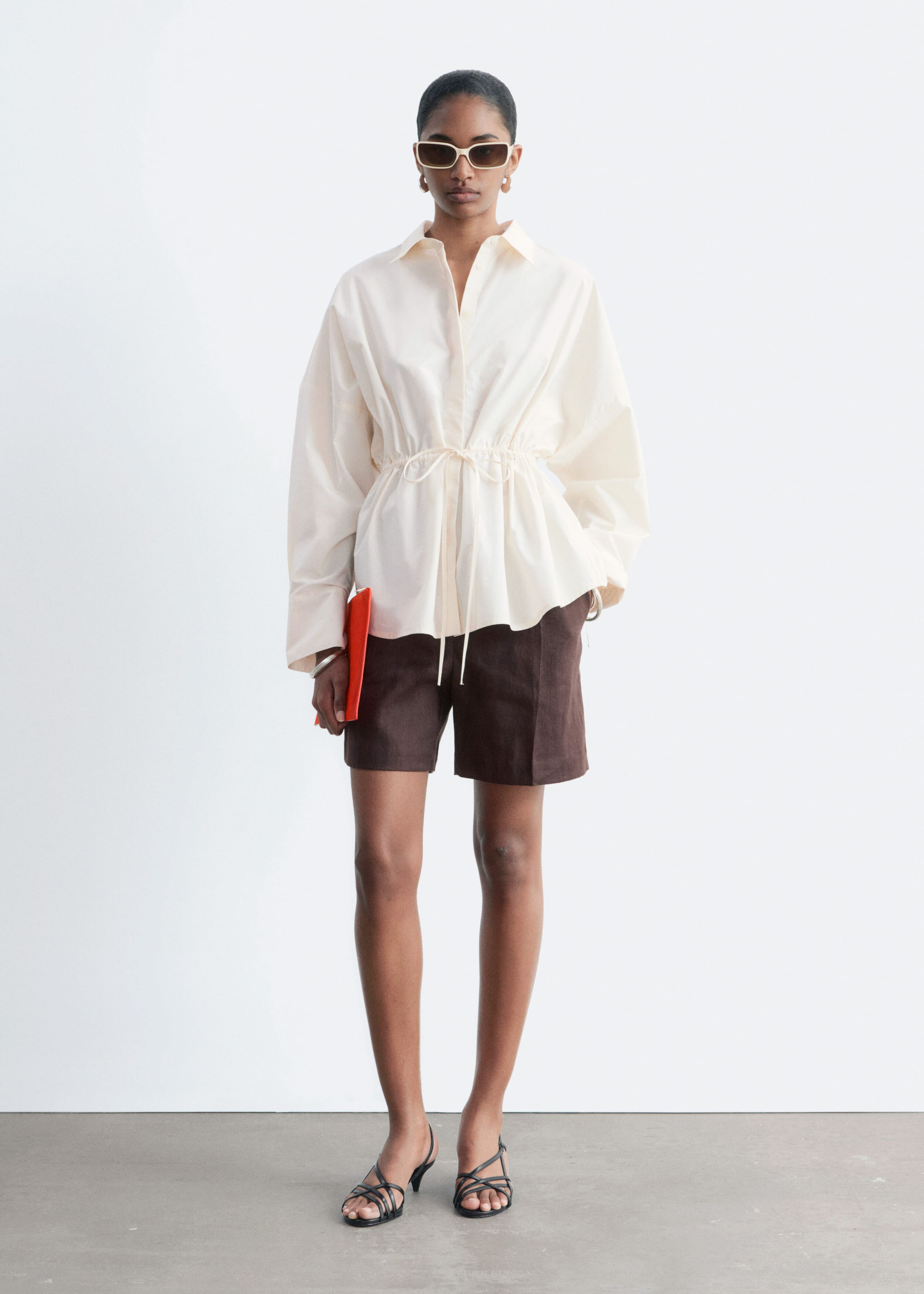 Cotton Poplin Drawstring Shirt - Off White - Lookbook