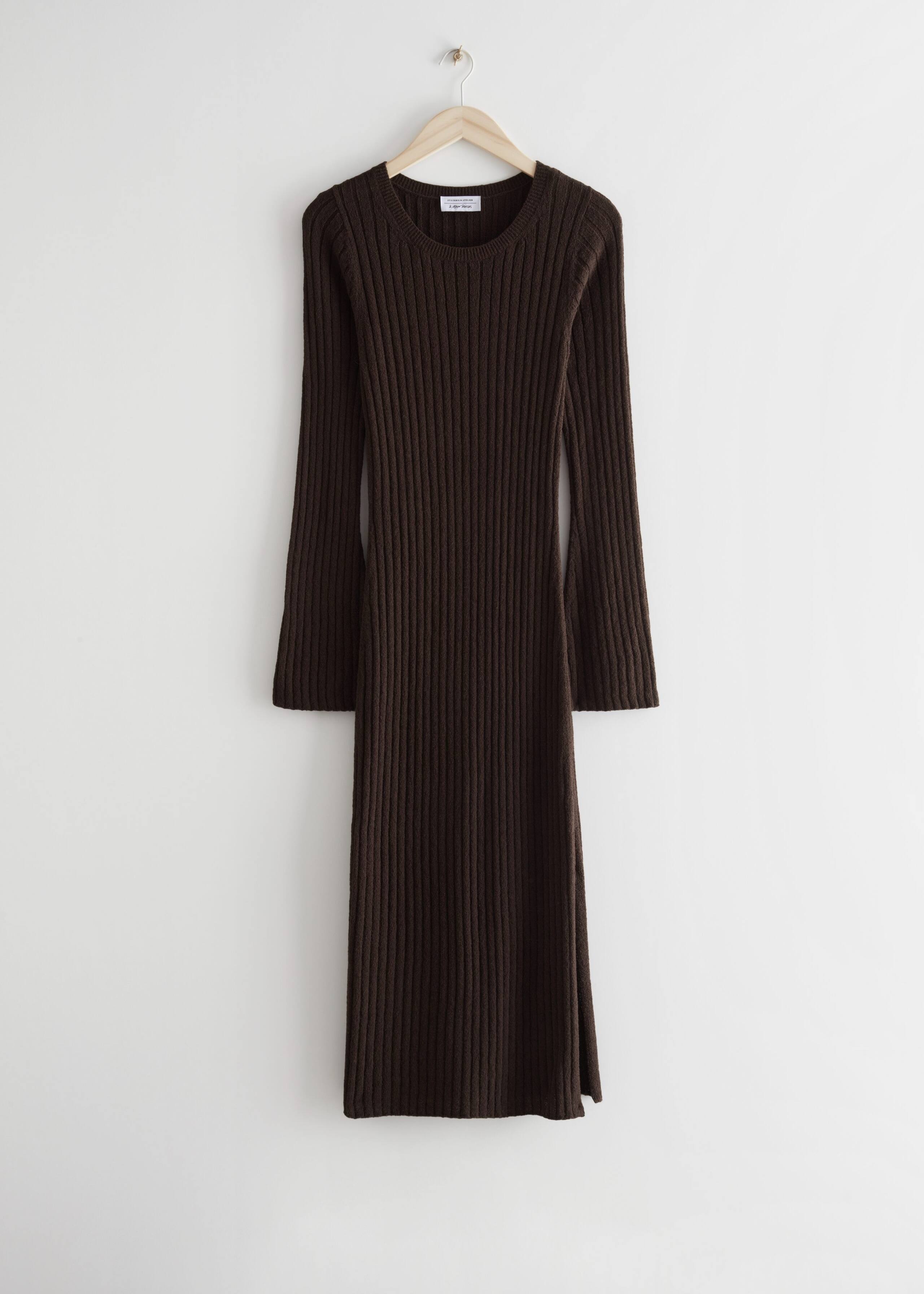 Ribbed Midi Knit Dress - Dark Brown - Still Life