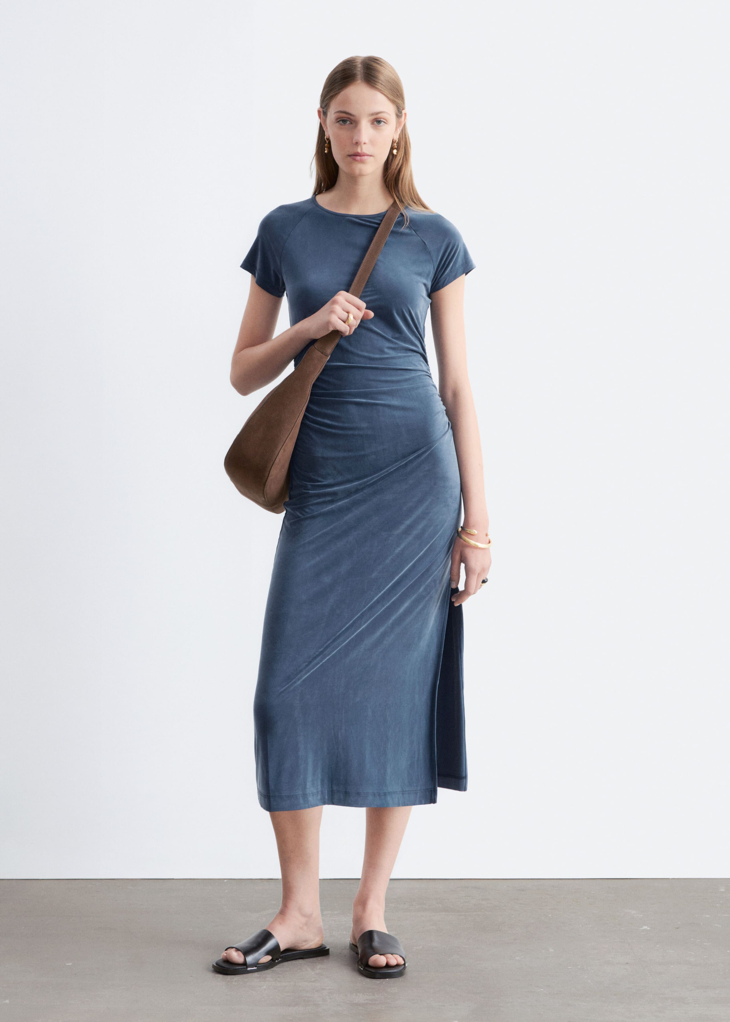 Image of Ruched Raglan Midi Dress