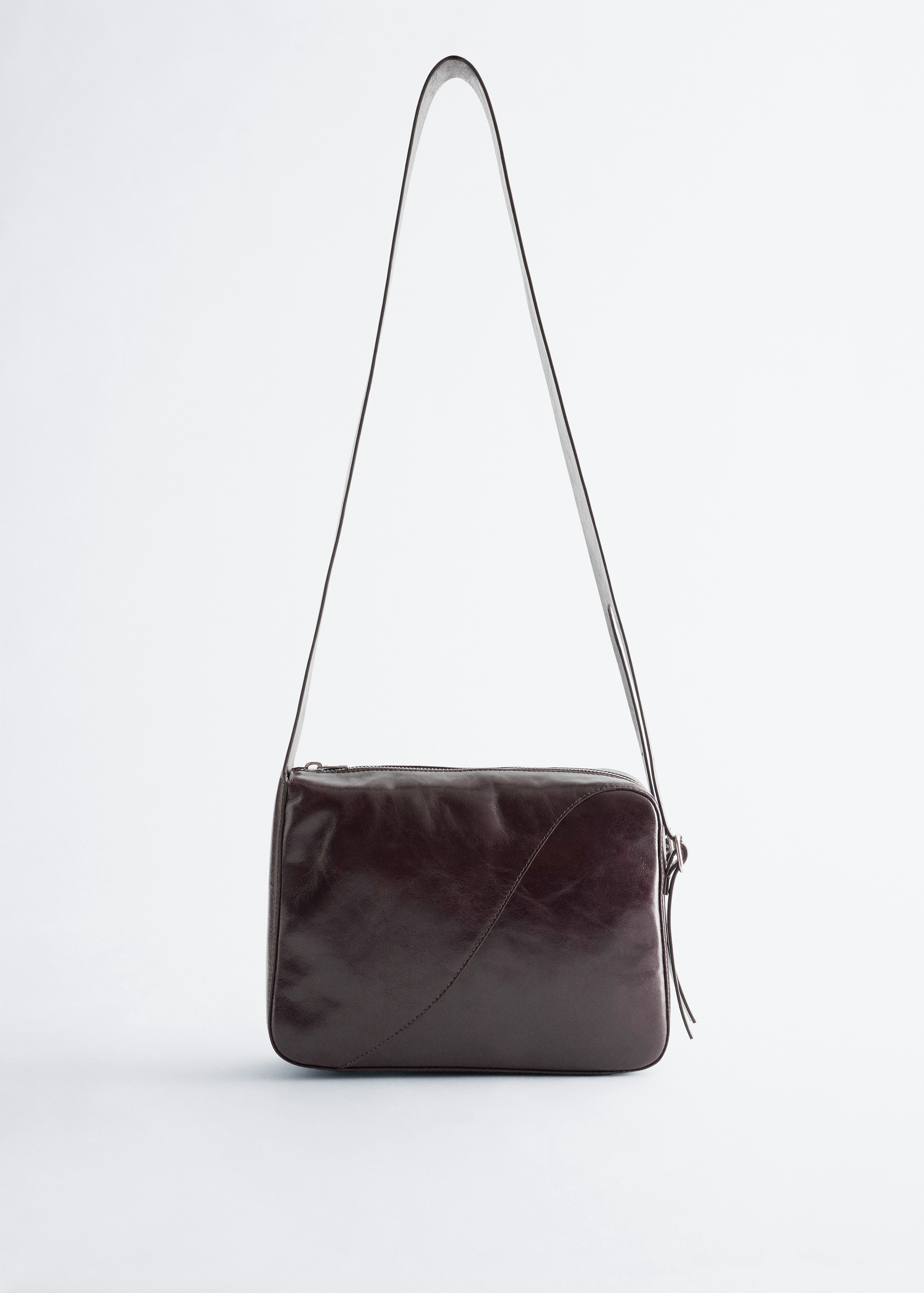 Leather Shoulder Bag - Dark Brown/Beige