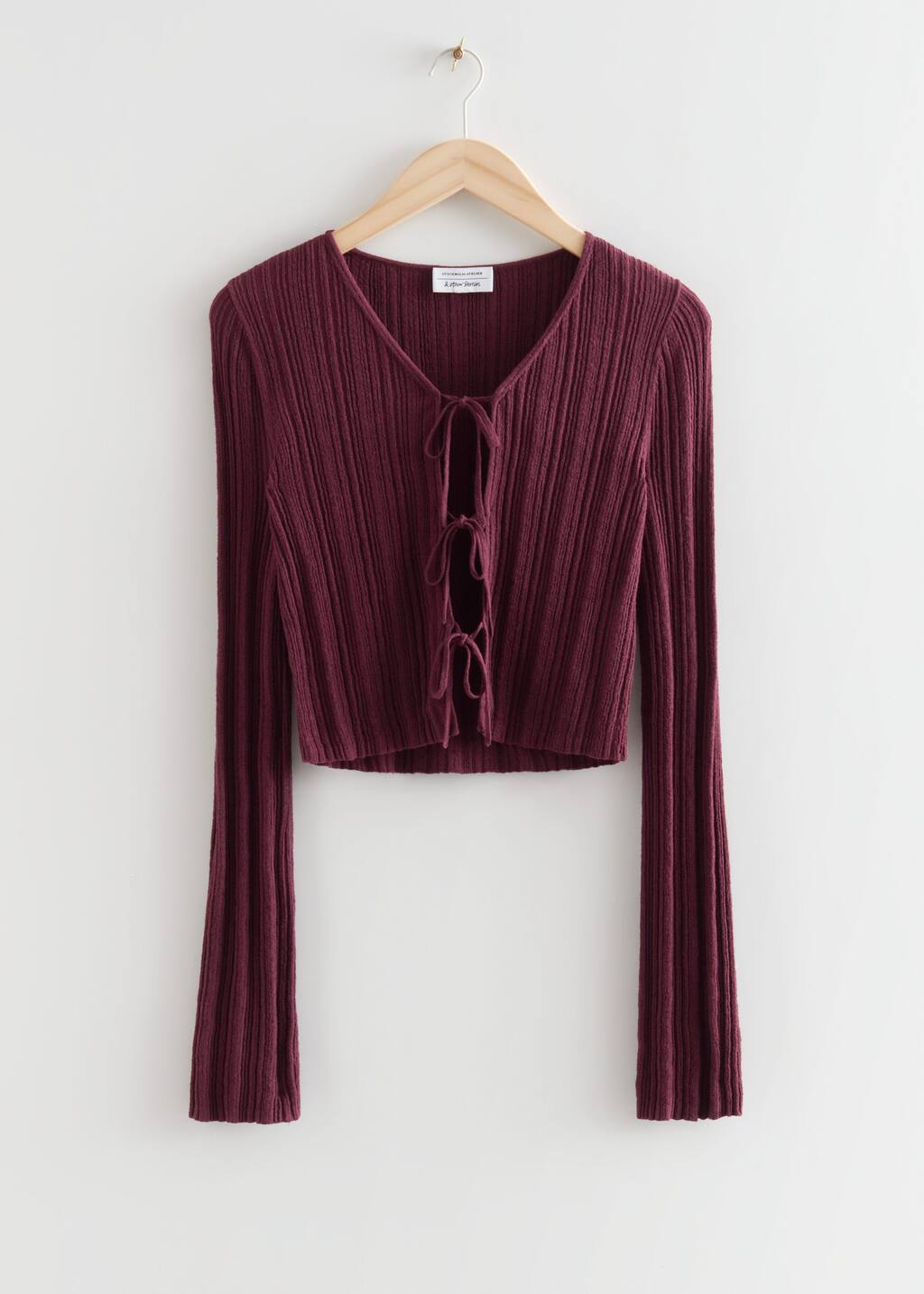 Front Tie Rib Knit Cardigan - Red - Still Life