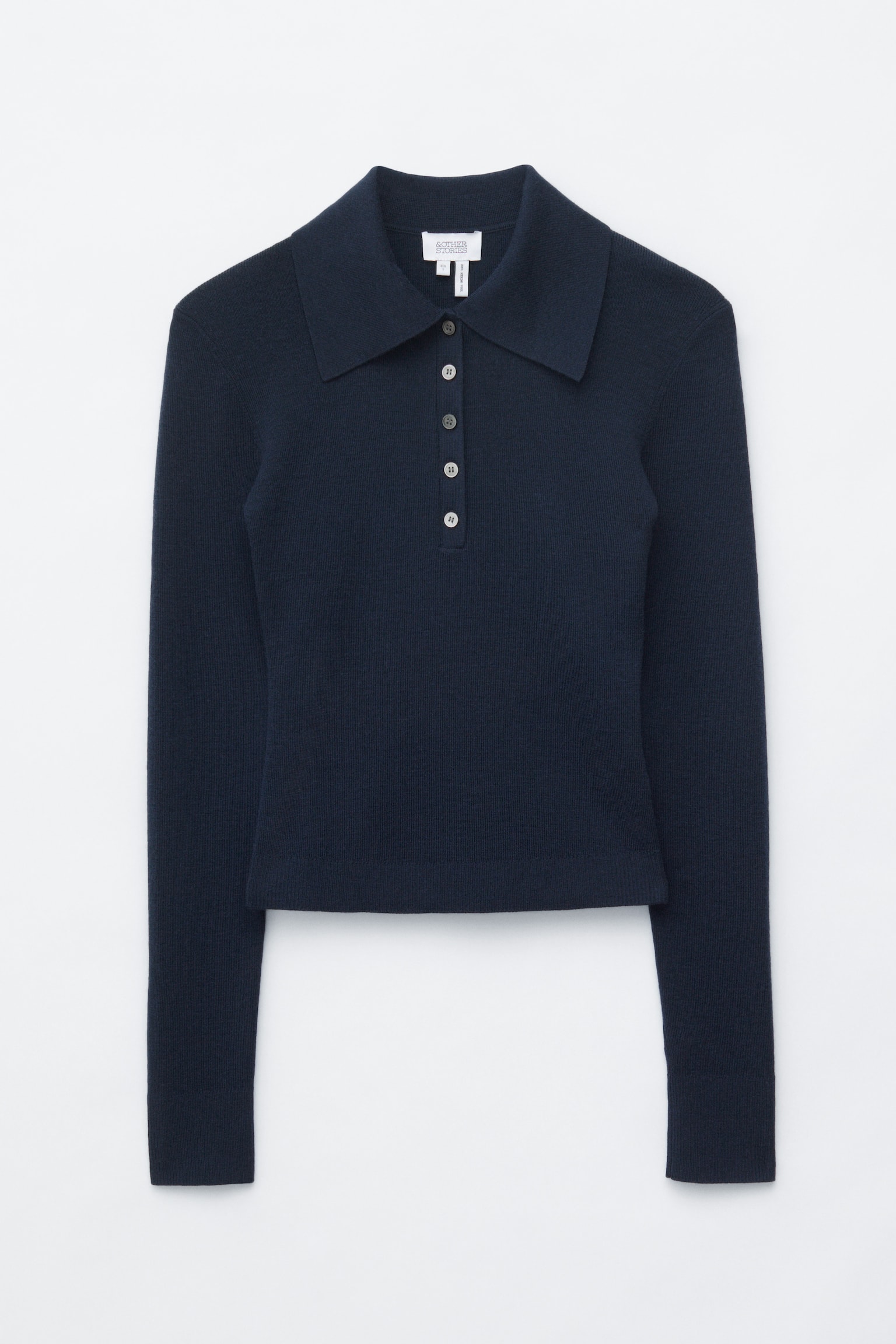 Rib-Knit Merino Wool Polo Top - Dark Blue