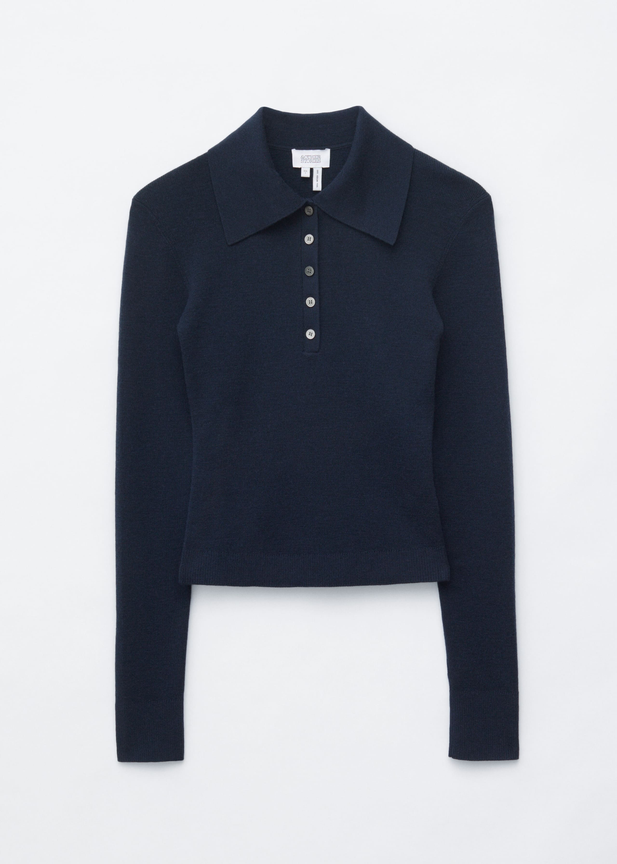 Rib-Knit Merino Wool Polo Top - Dark Blue - Still Life