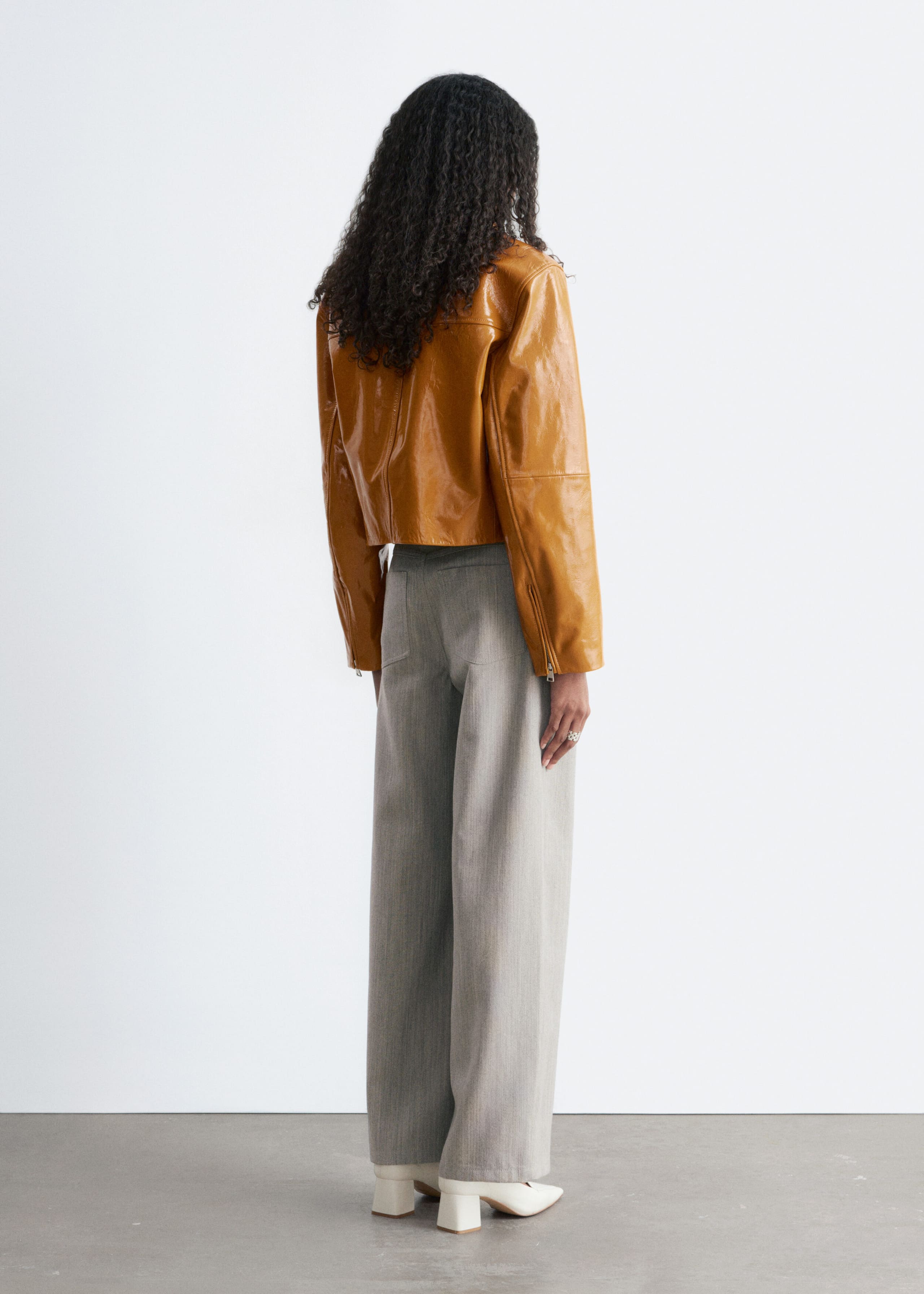 Image of Veste motard en cuir verni