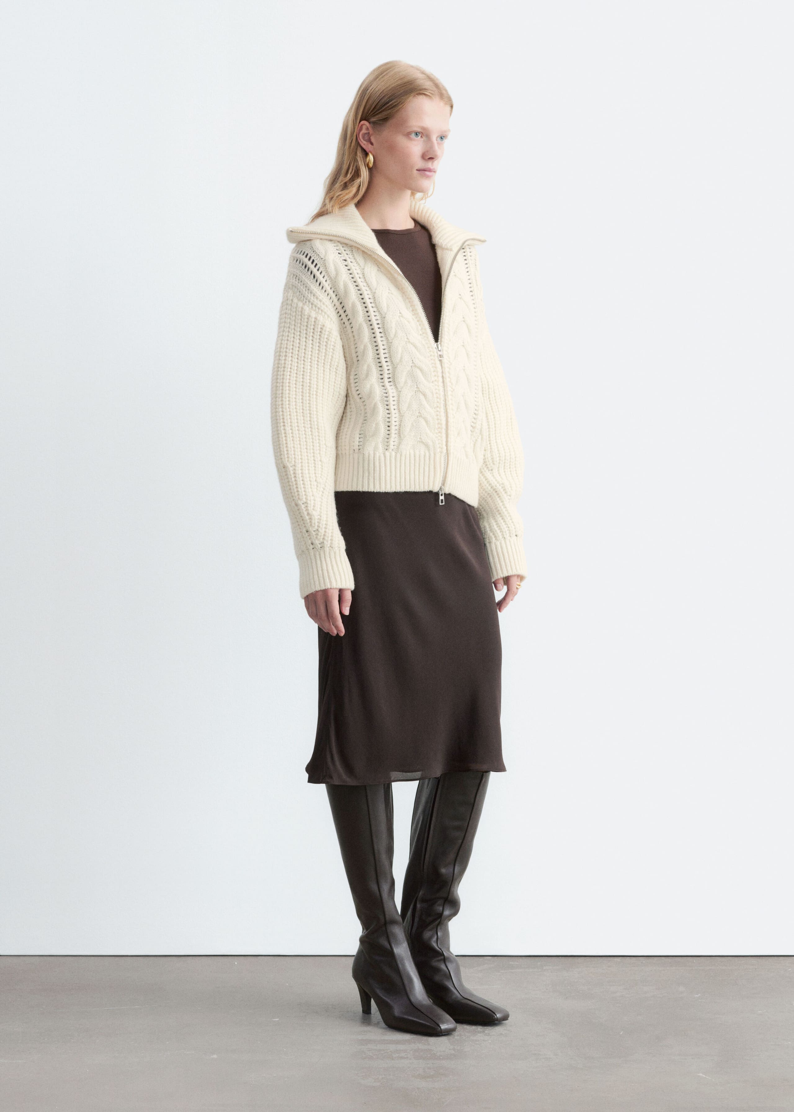 Knee-Length Slip Skirt - Dark Brown - Lookbook