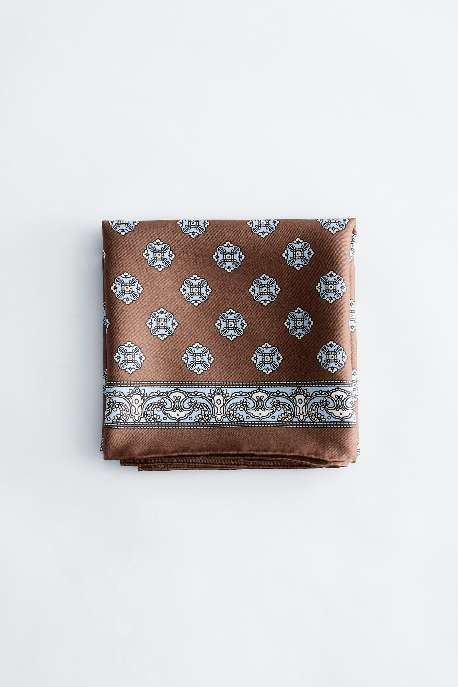 Printed Silk Scarf - חום כהה/ירוק - 1