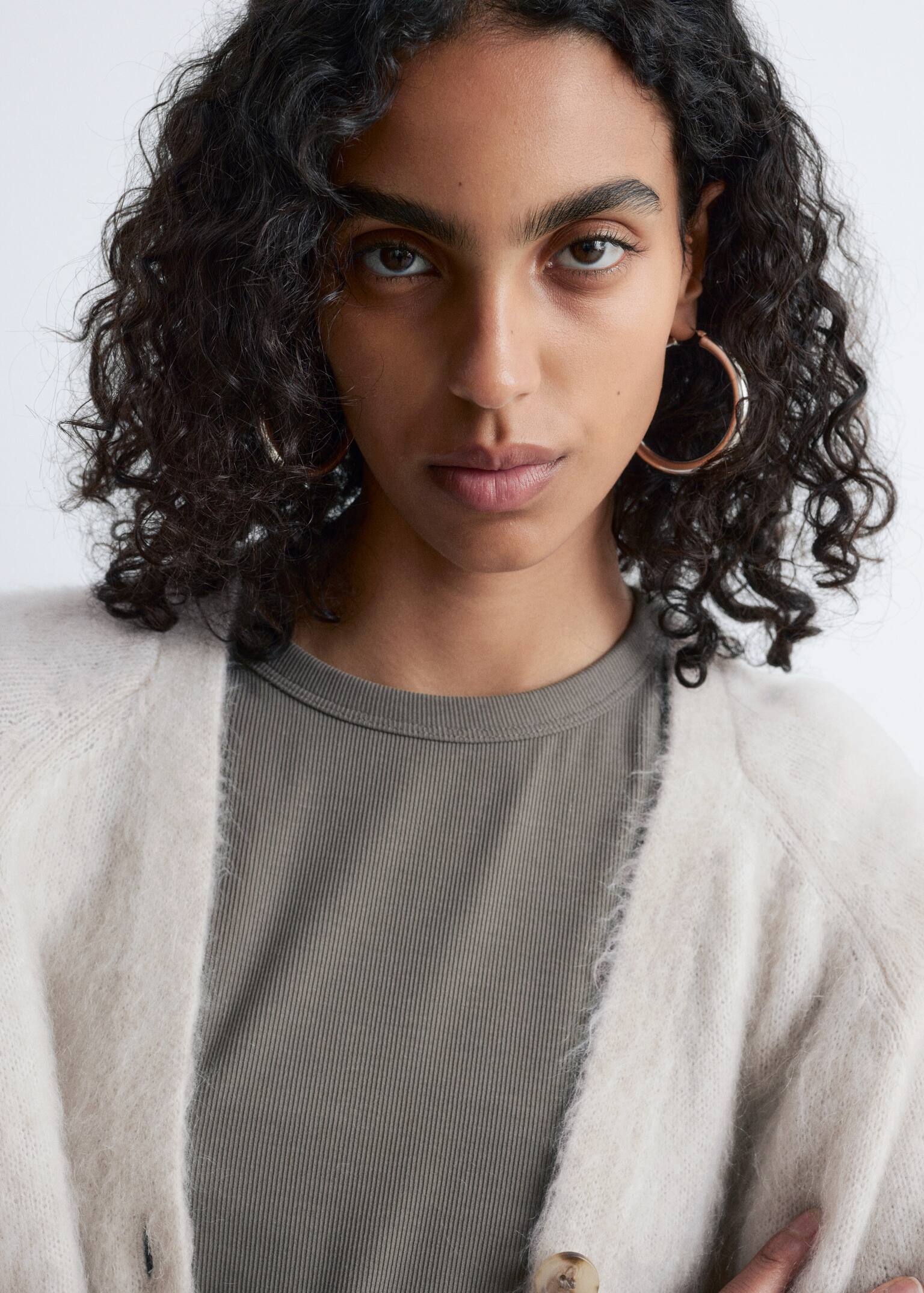 Cardigan long en mohair mélangé - Beige/Bleu foncé/Gris - 6