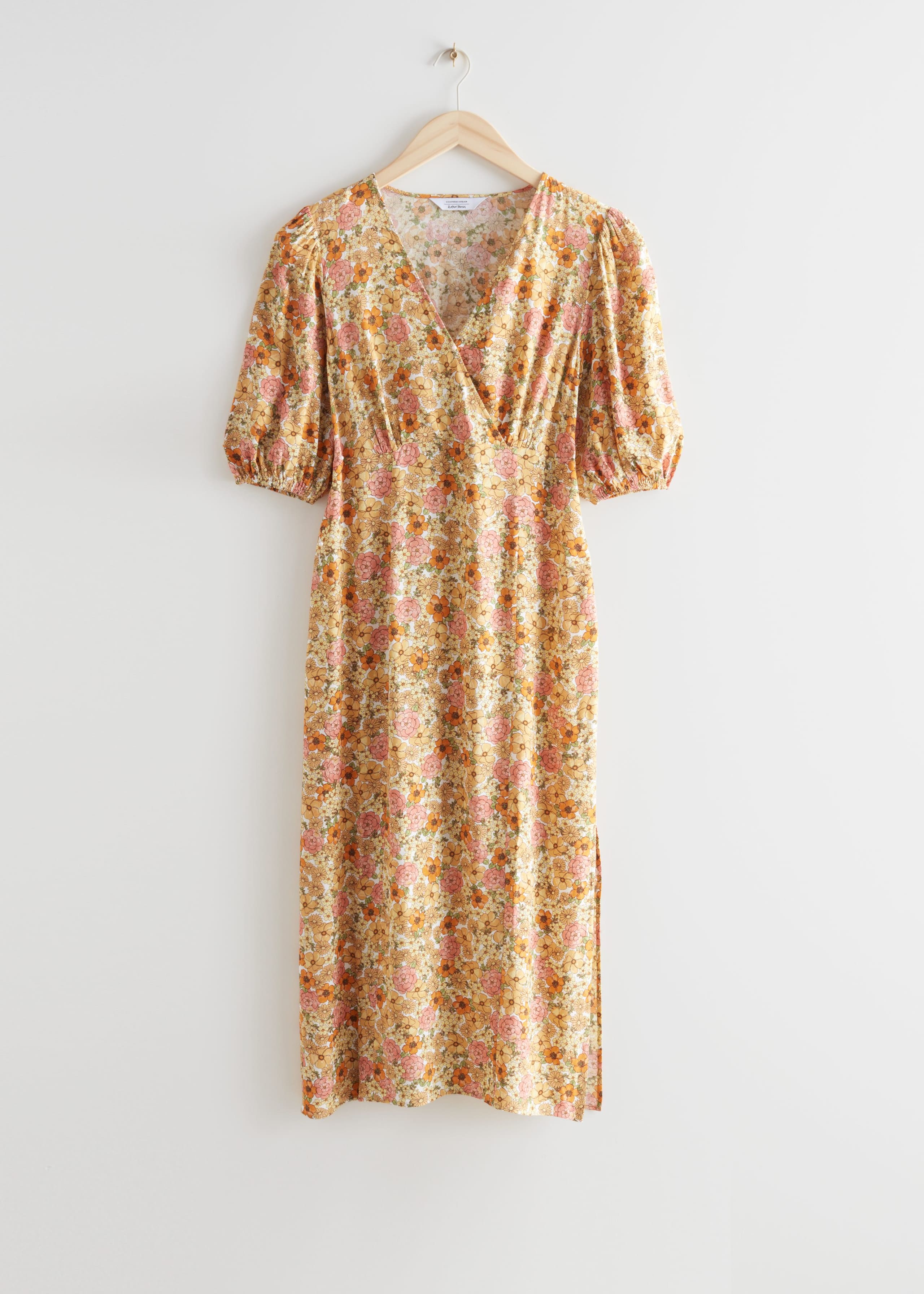PrintedPuffSleeveMidiDress - Yellow Florals - Natura morta