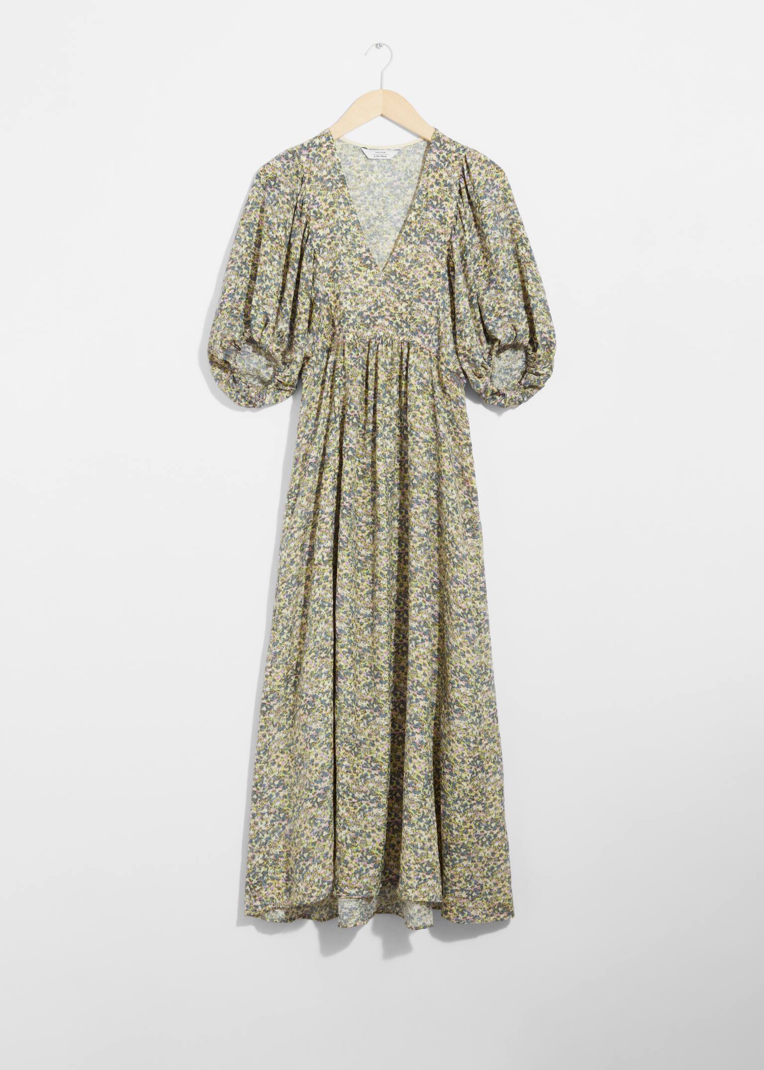 Maxivestido con mangas abullonadas - Flores verdes/Melocotón/Floral melocotón/verde/Azul oscuro/Verde