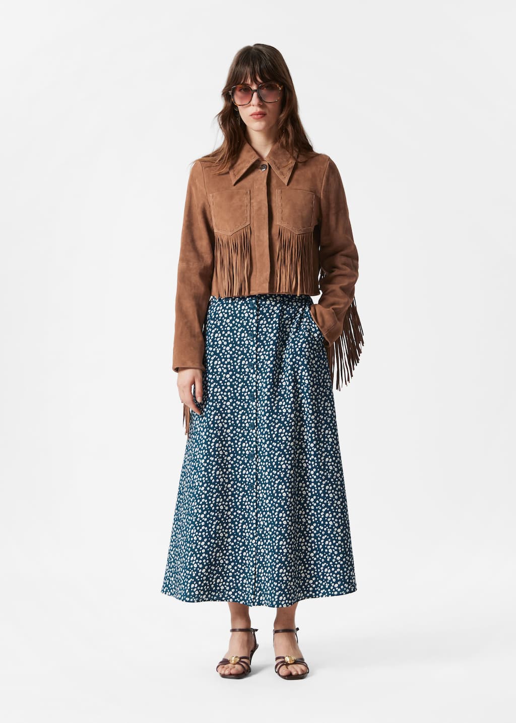 Image of Falda midi abotonada de corte acampanado