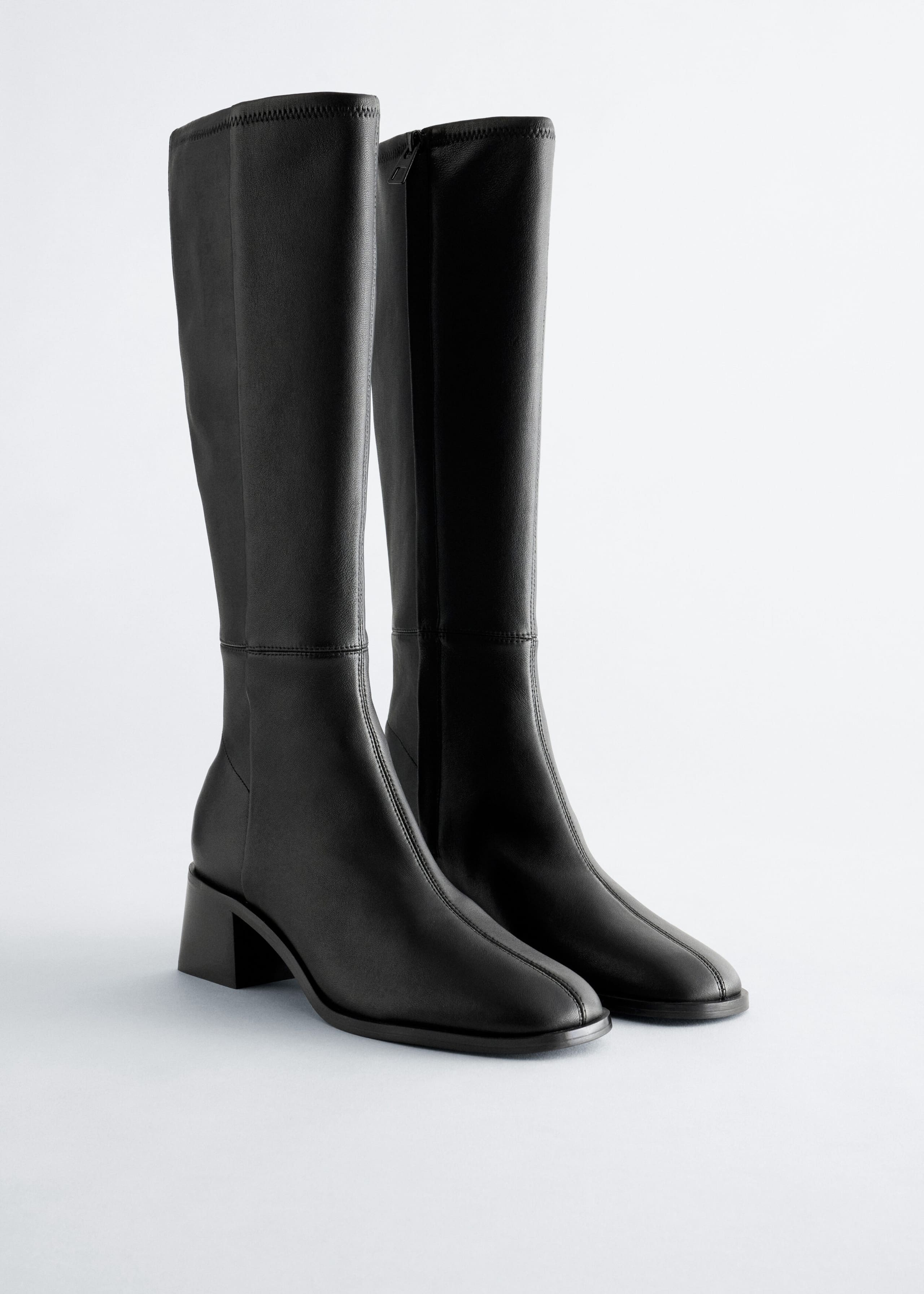 High-Shaft Leather Sock Boot - Black - Still Life