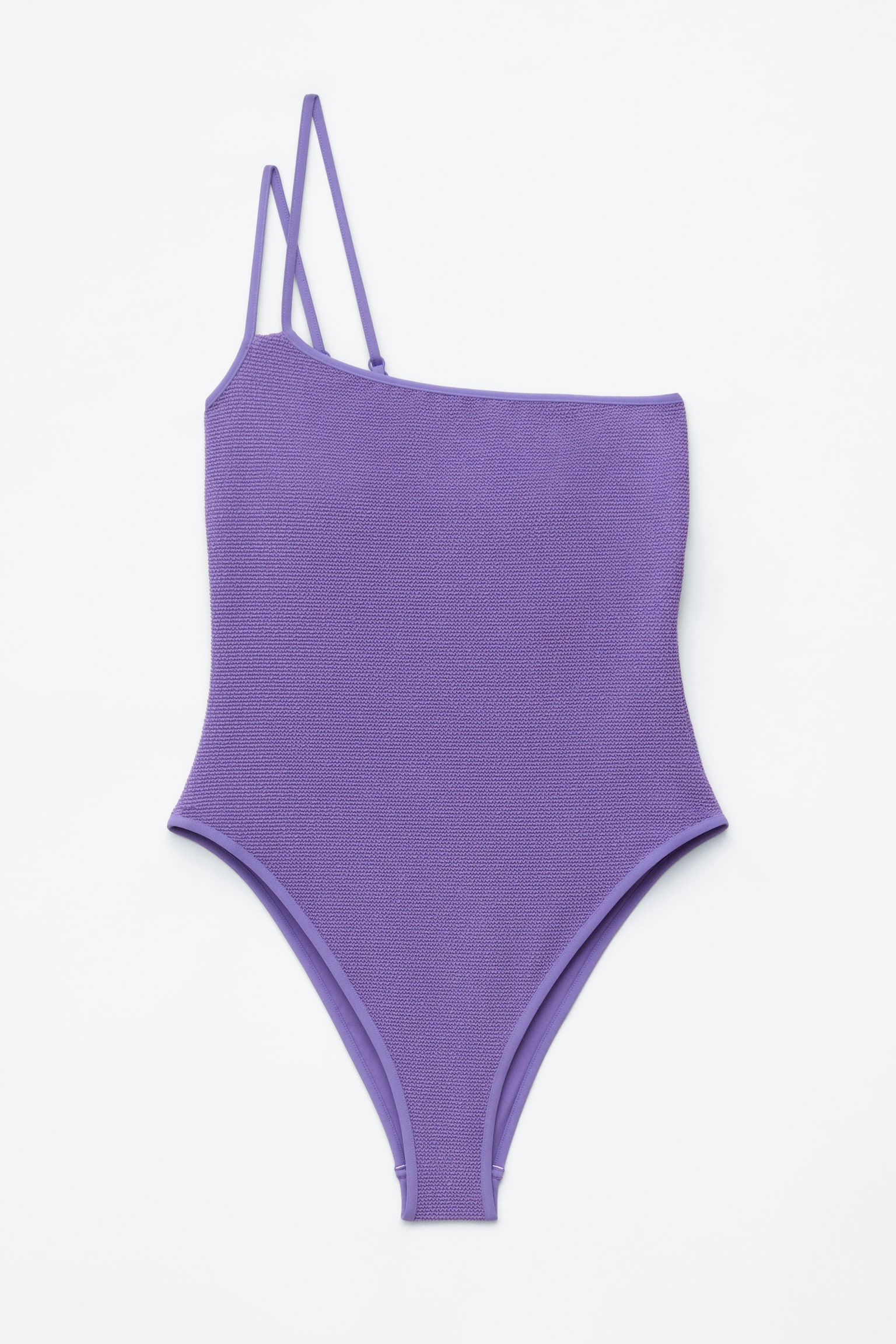 Costume da bagno monospalla in tessuto lavorato-Viola - 2