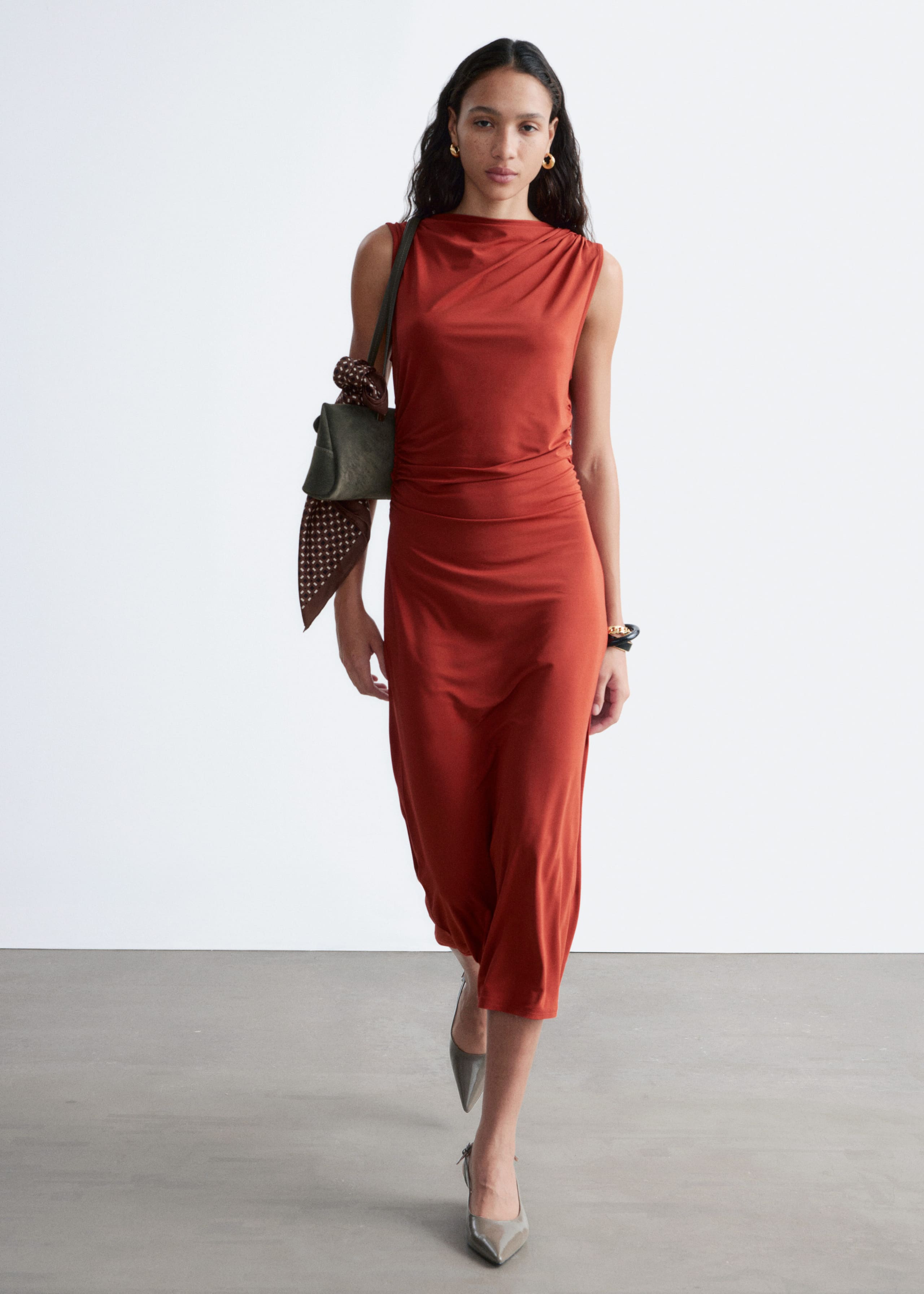 Image of Sleeveless Draped Midi Dress