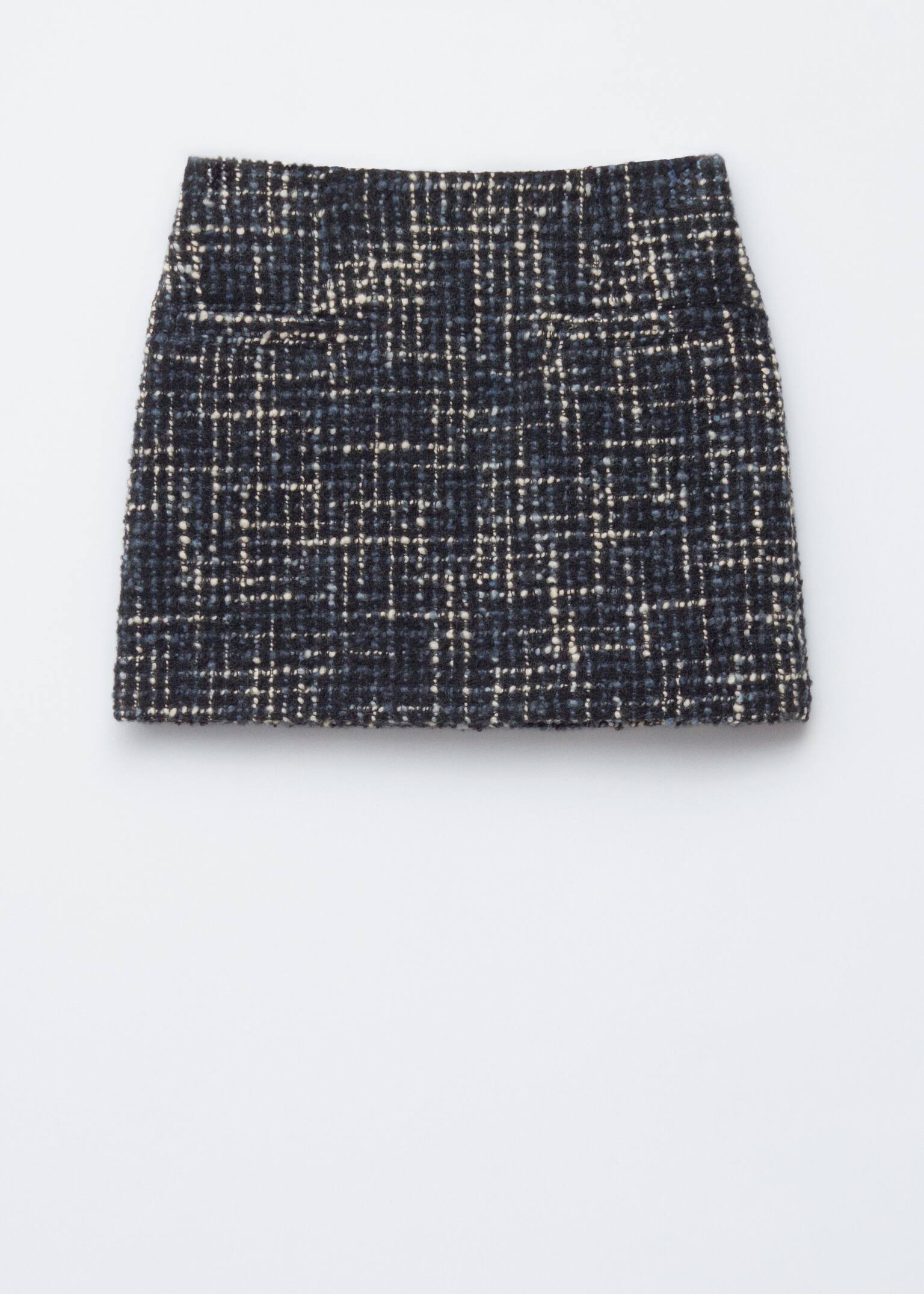 Structured Wool-Blend Mini Skirt - Black/Blue - 2