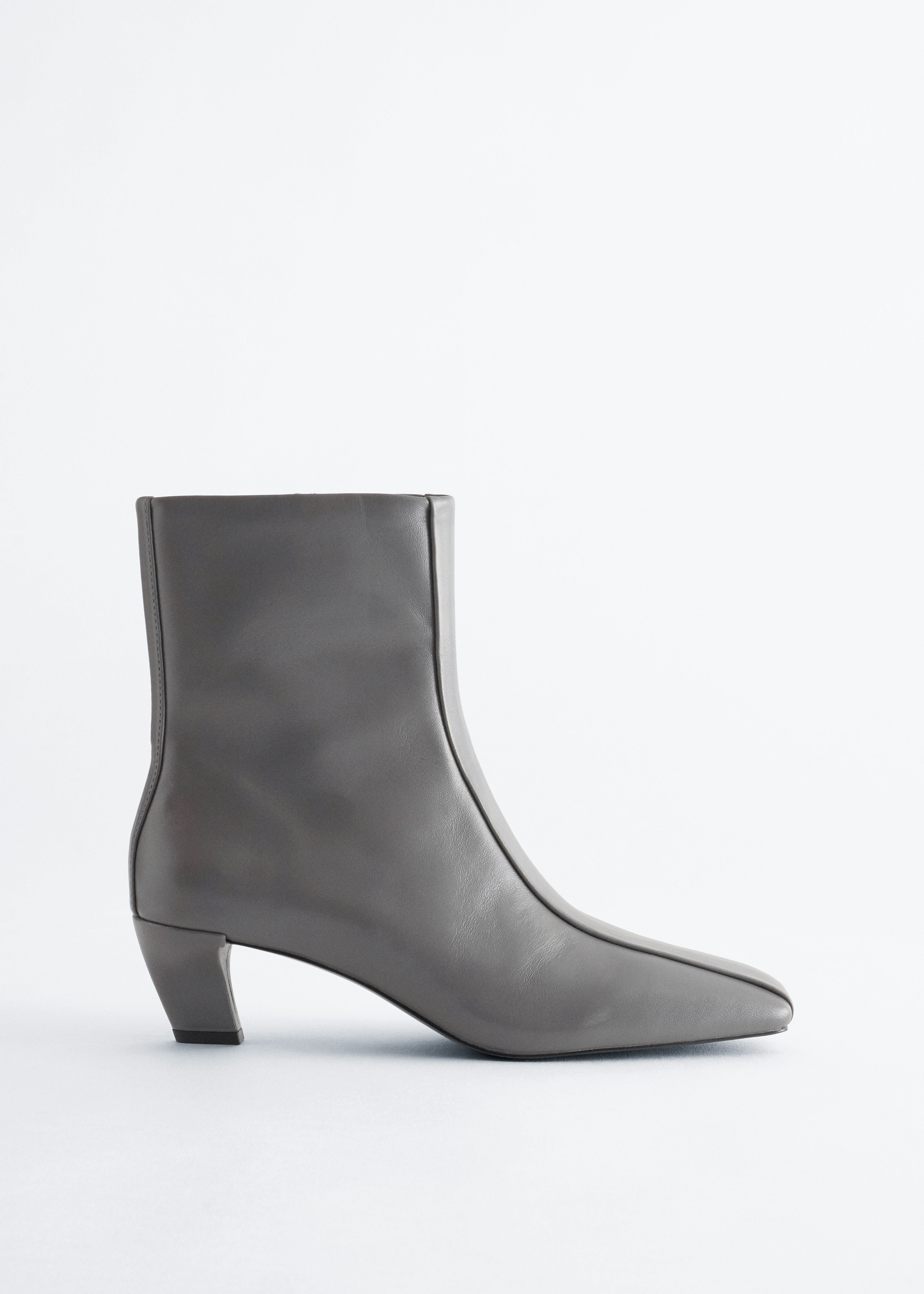 Kitten Heel Leather Ankle Boots - Dark Grey