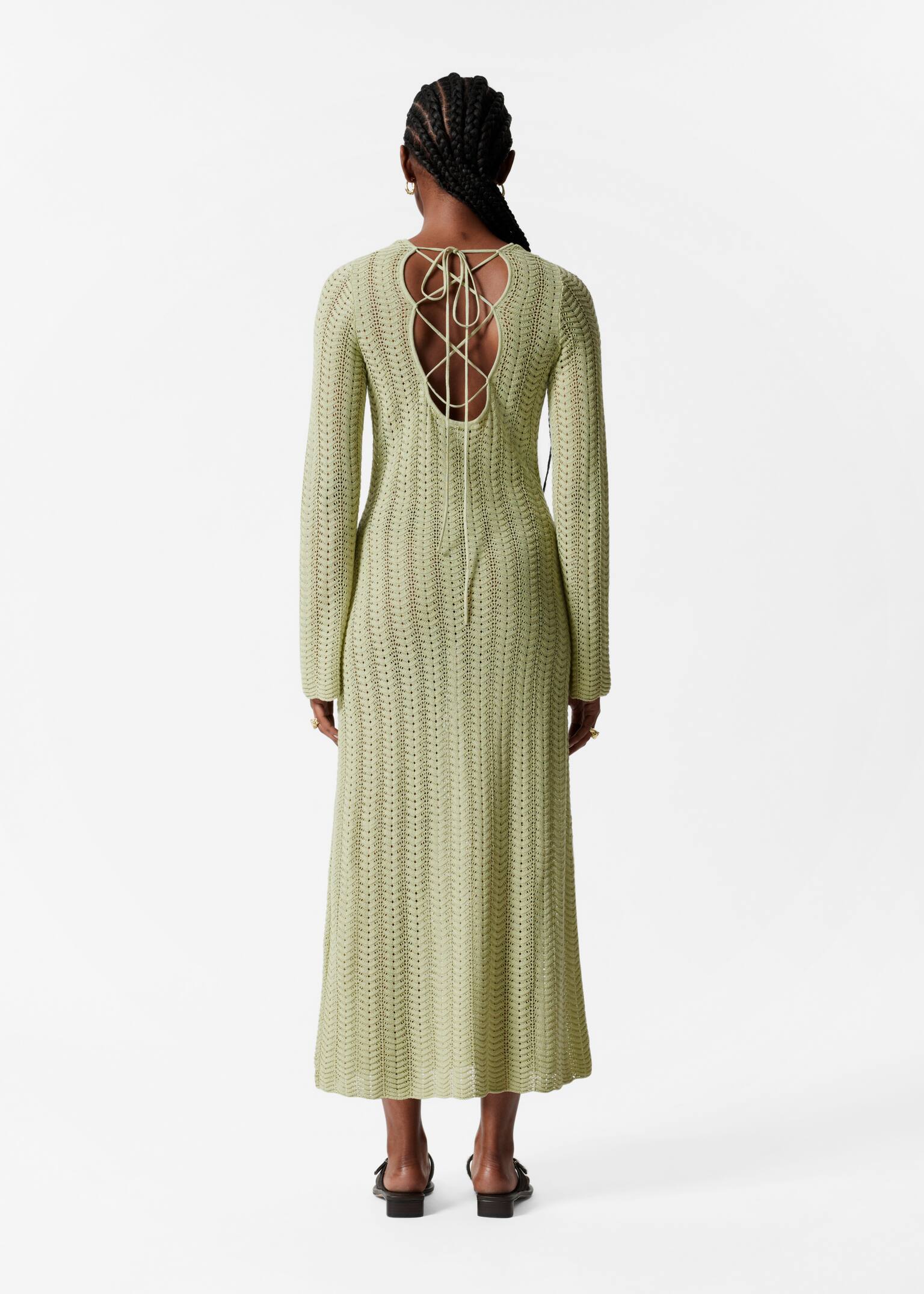 Robe midi en maille pointelle - Vert clair/Blanc - 5