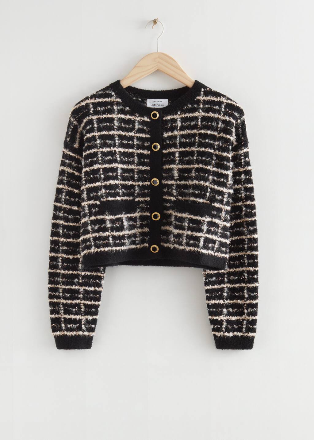 Jacquard Knit Glitter Cardigan - Black Checks - Still Life