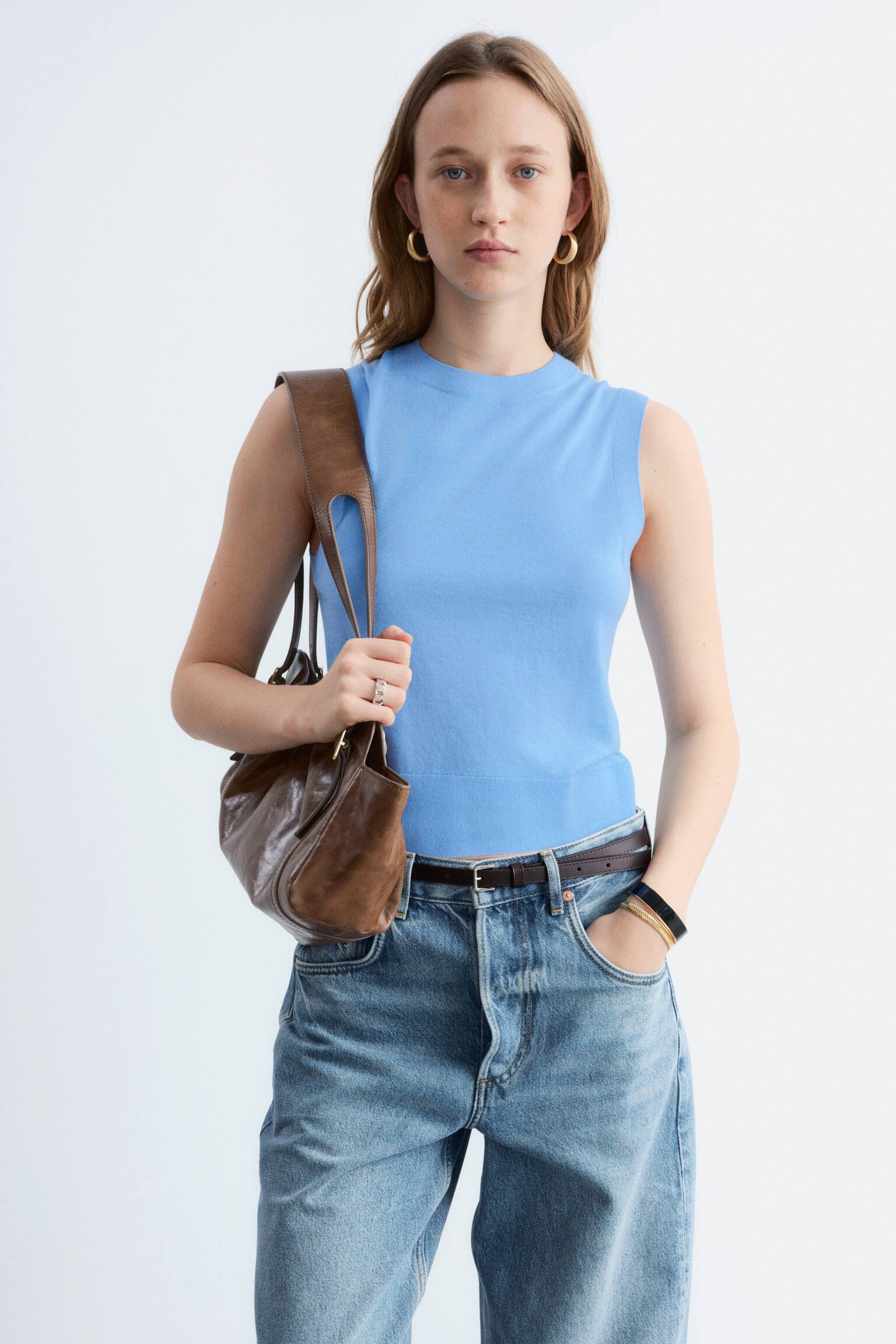 אפודת קשמיר סרוגה - תכלת/אדום - 5