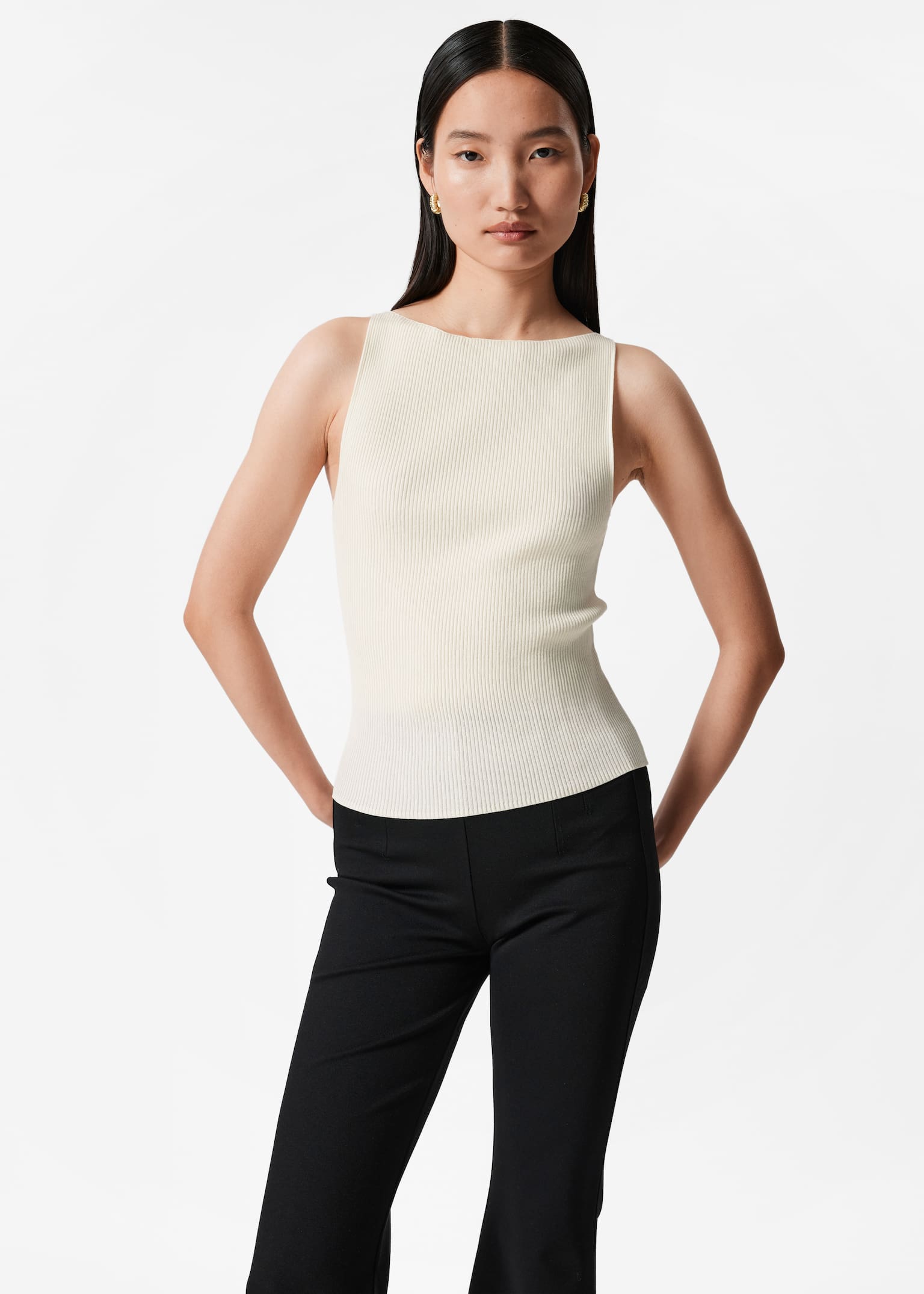 Rib-Knit Tank Top - White/Mauve/Red