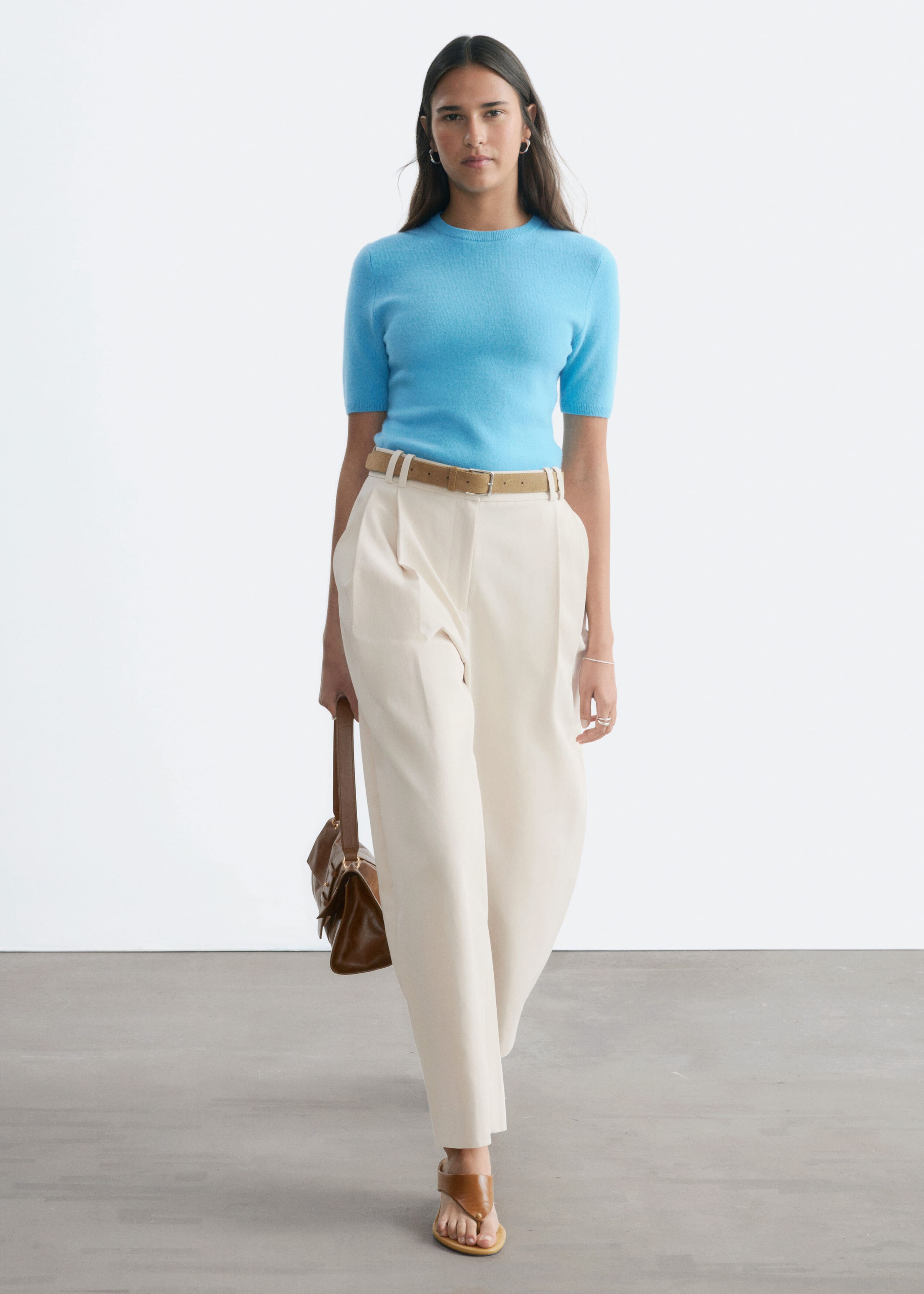 Short-Sleeve Cashmere Top - Blue - Lookbook