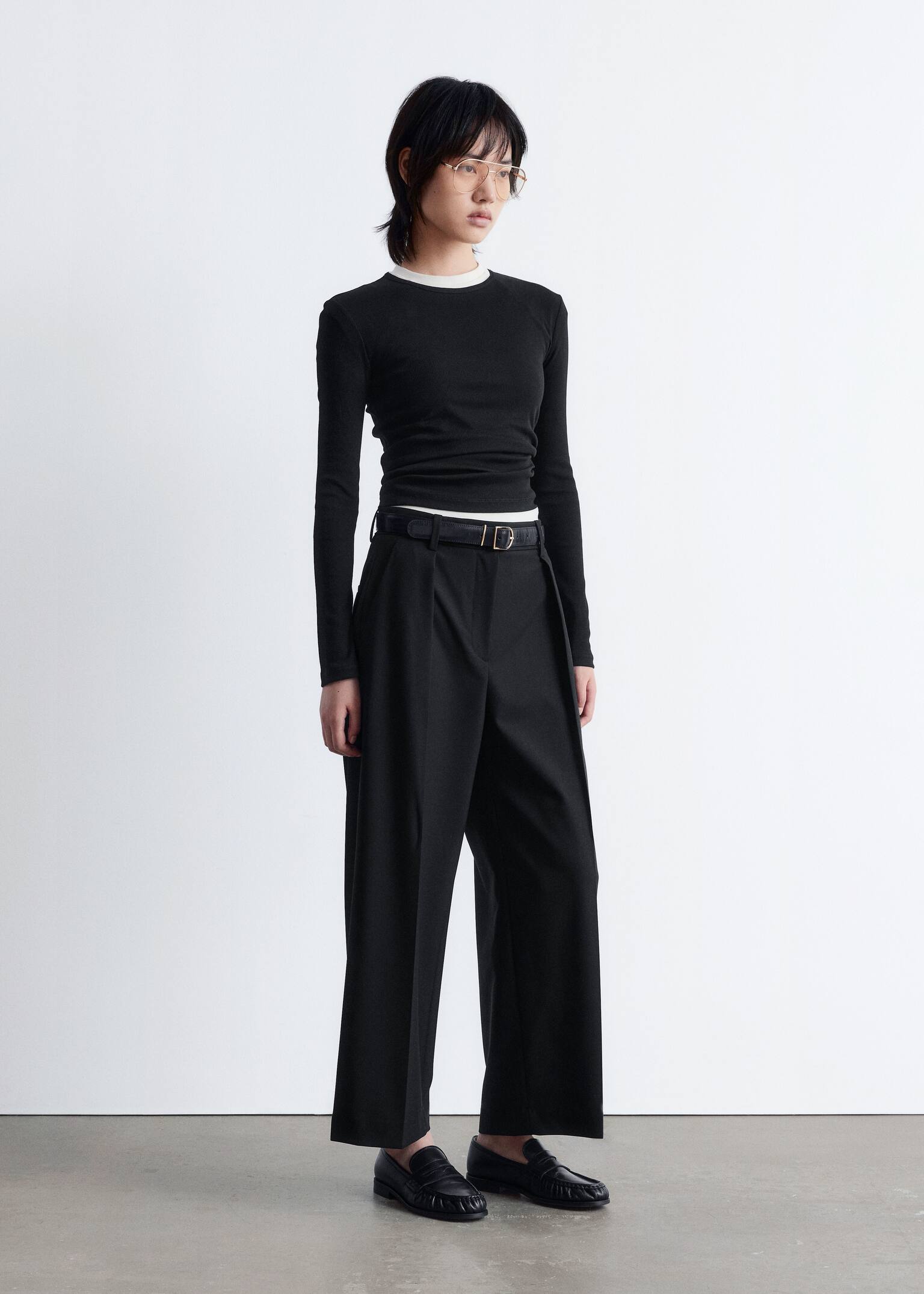 Geripptes Langarmshirt - Black/Hellgrau/Weiß - 5