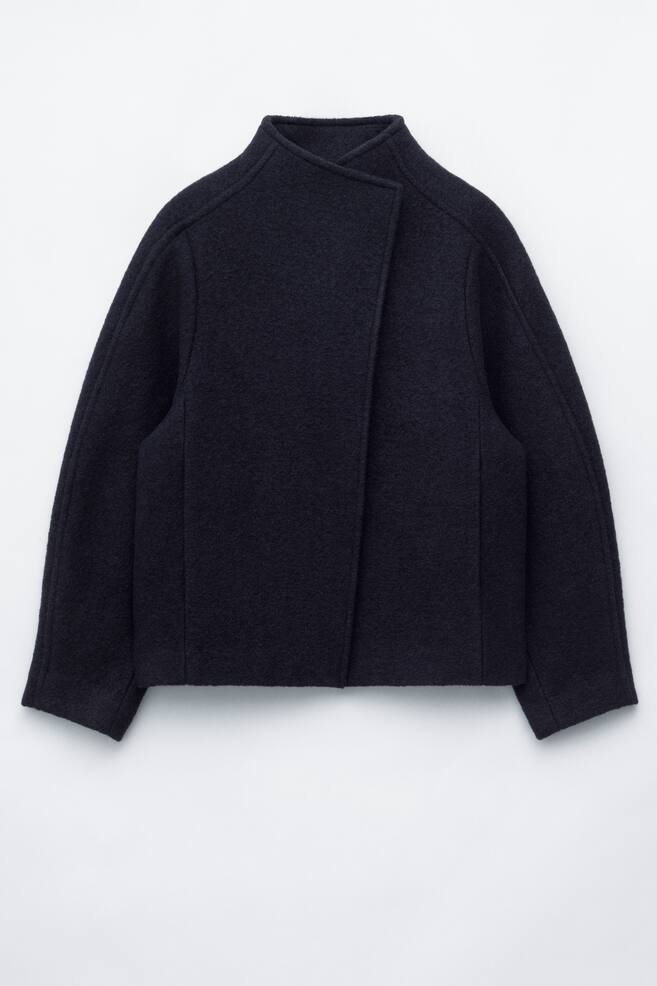 Asymmetrisk ulljakke - Mørkeblå - 1