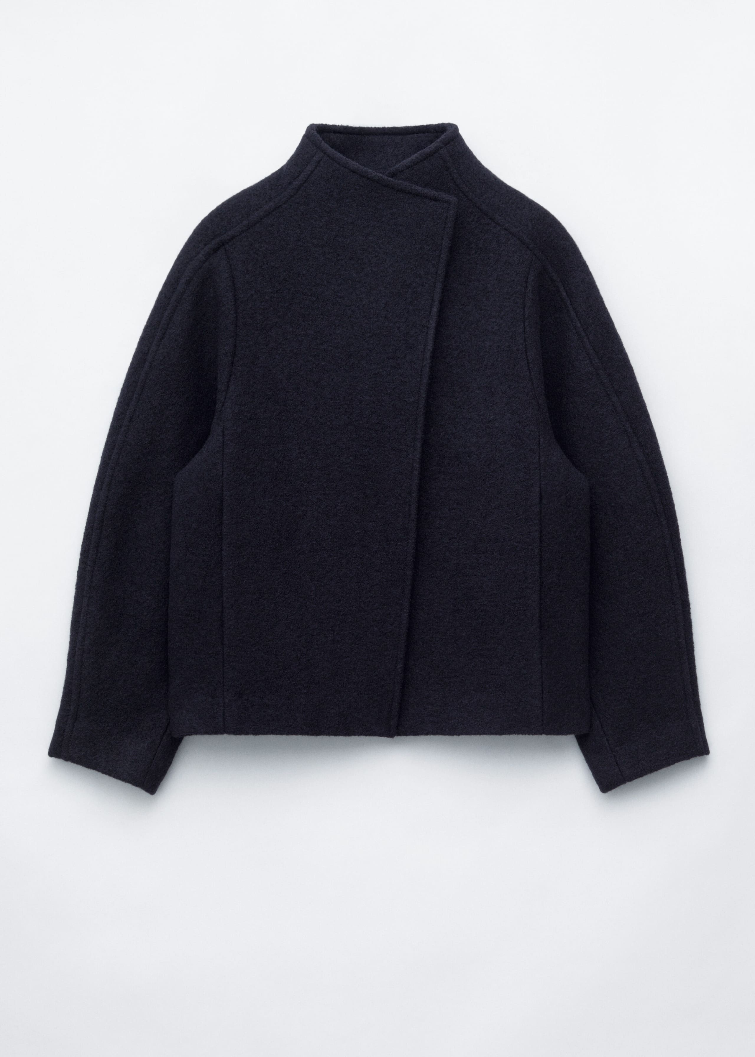 Asymmetrische wollen jas - Donkerblauw - Lookbook