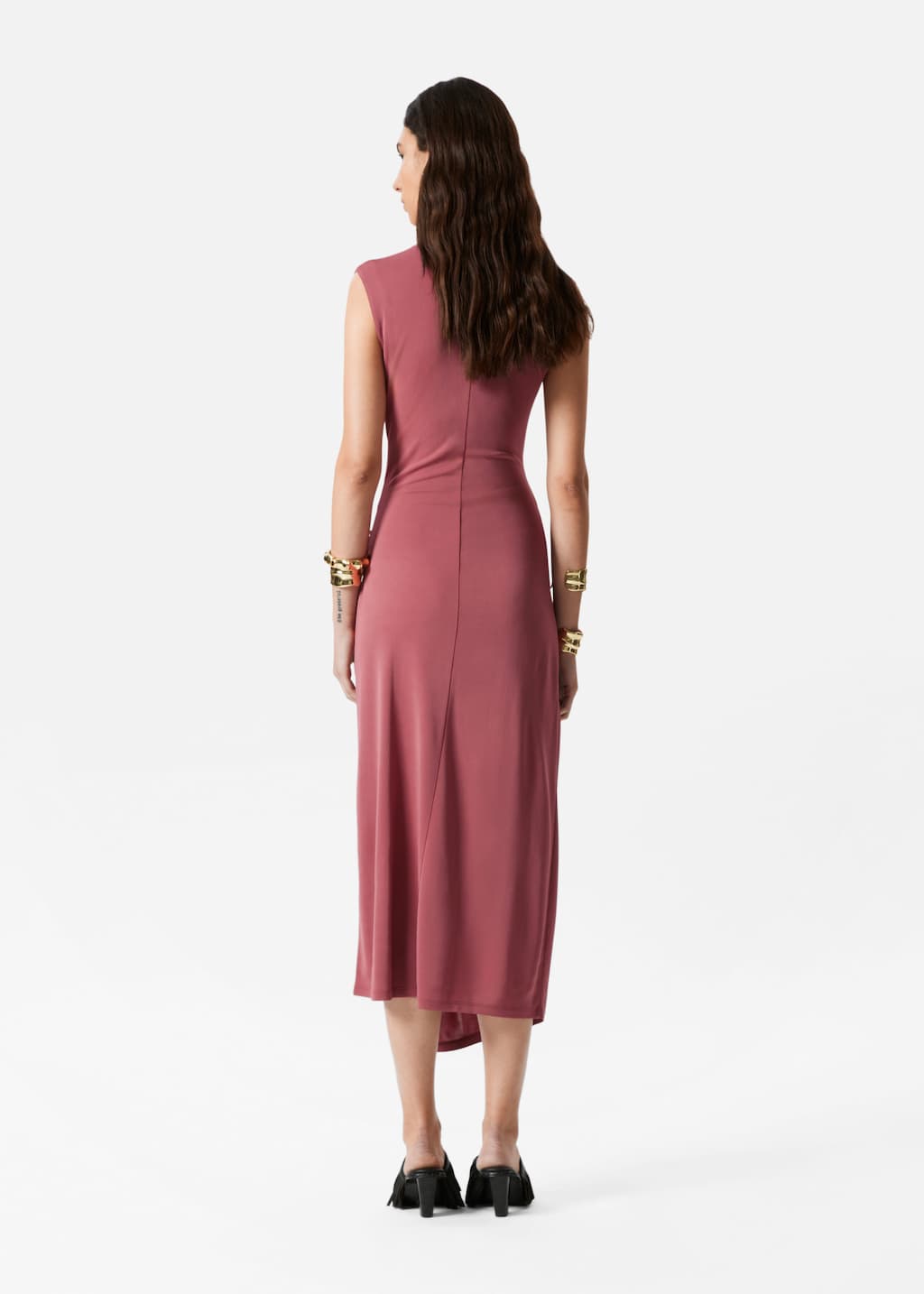 Vestido midi drapeado - Negro - Lookbook