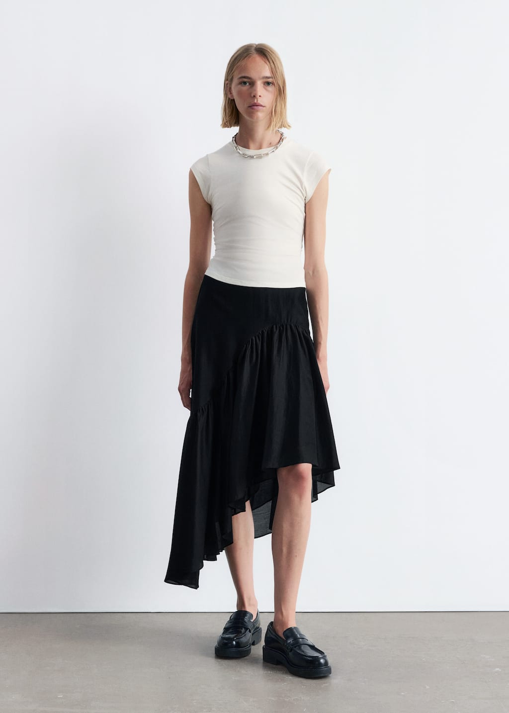 Image of Asymmetric Ruffle Midi Skirt