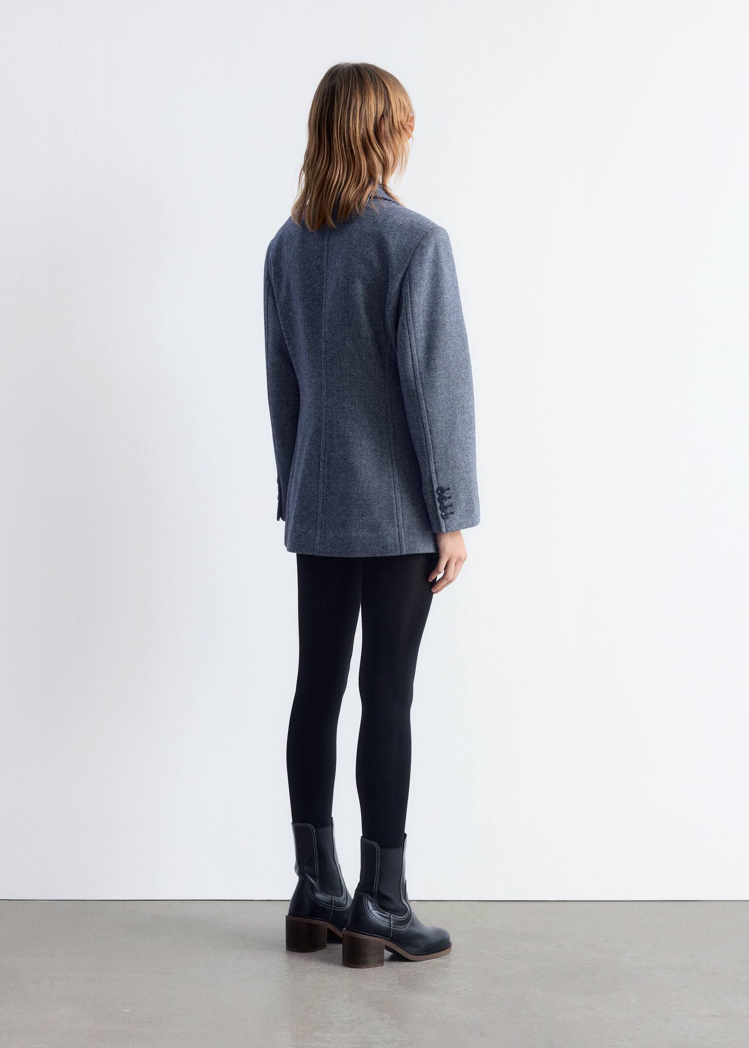 Fitted Shoulder-Pad Blazer - Dusty Blue - 7