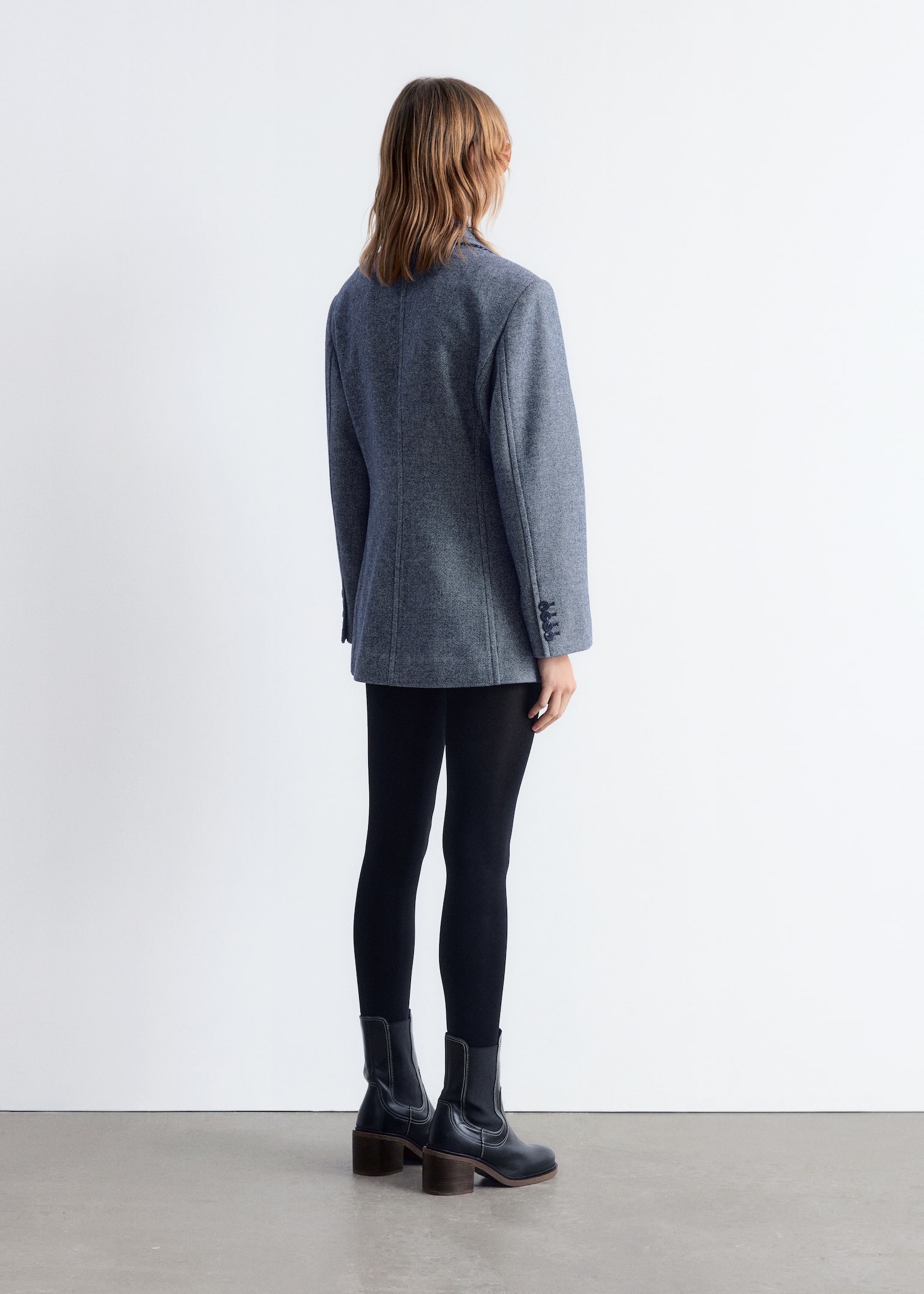 Fitted Shoulder-Pad Blazer - Dusty Blue - 4