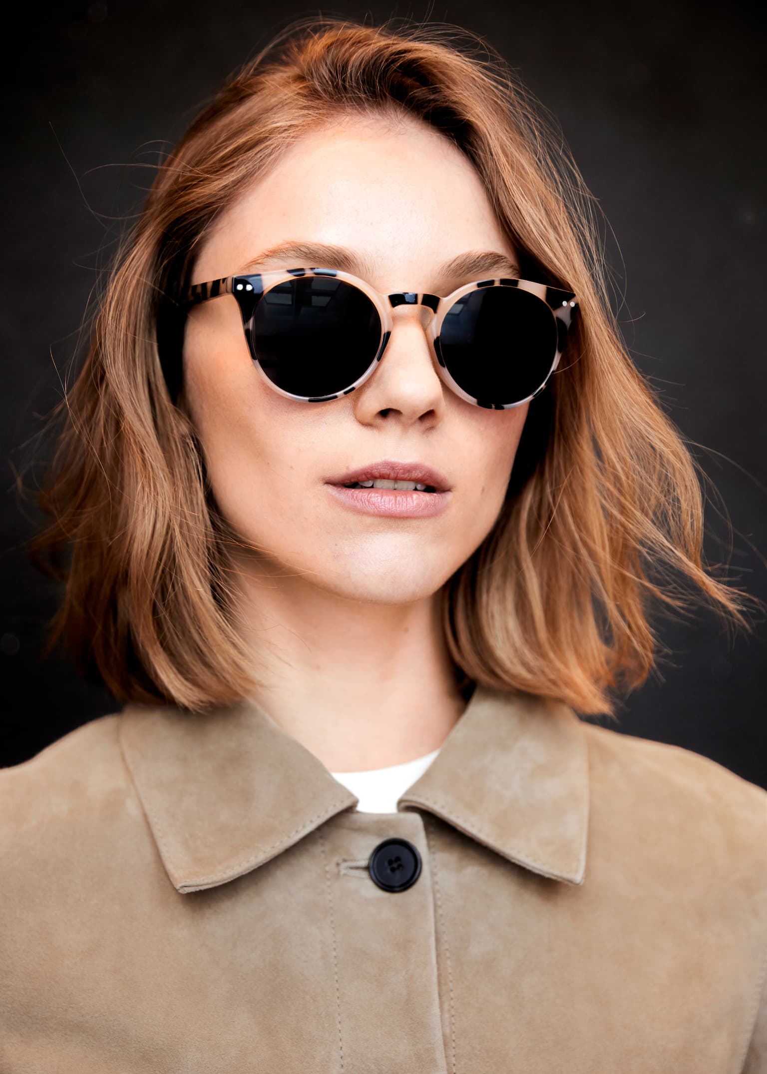 Klassische Sonnenbrille mit rundem Rahmen - Beige/Braun