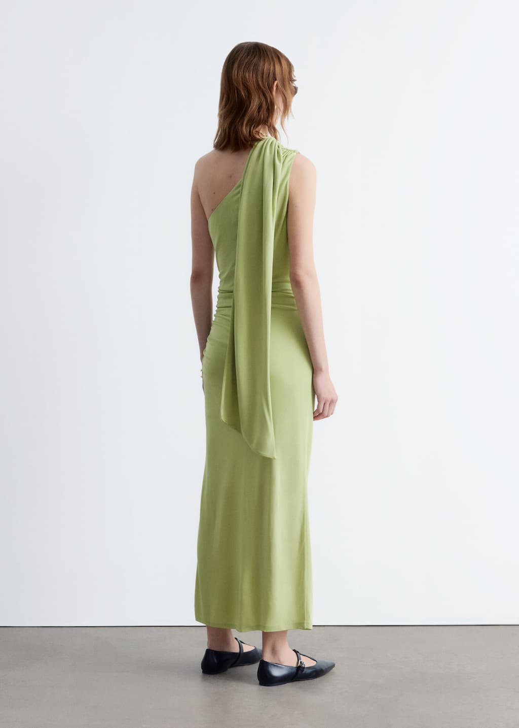 Image of One-Shoulder Scarf-Detail Midi Dress