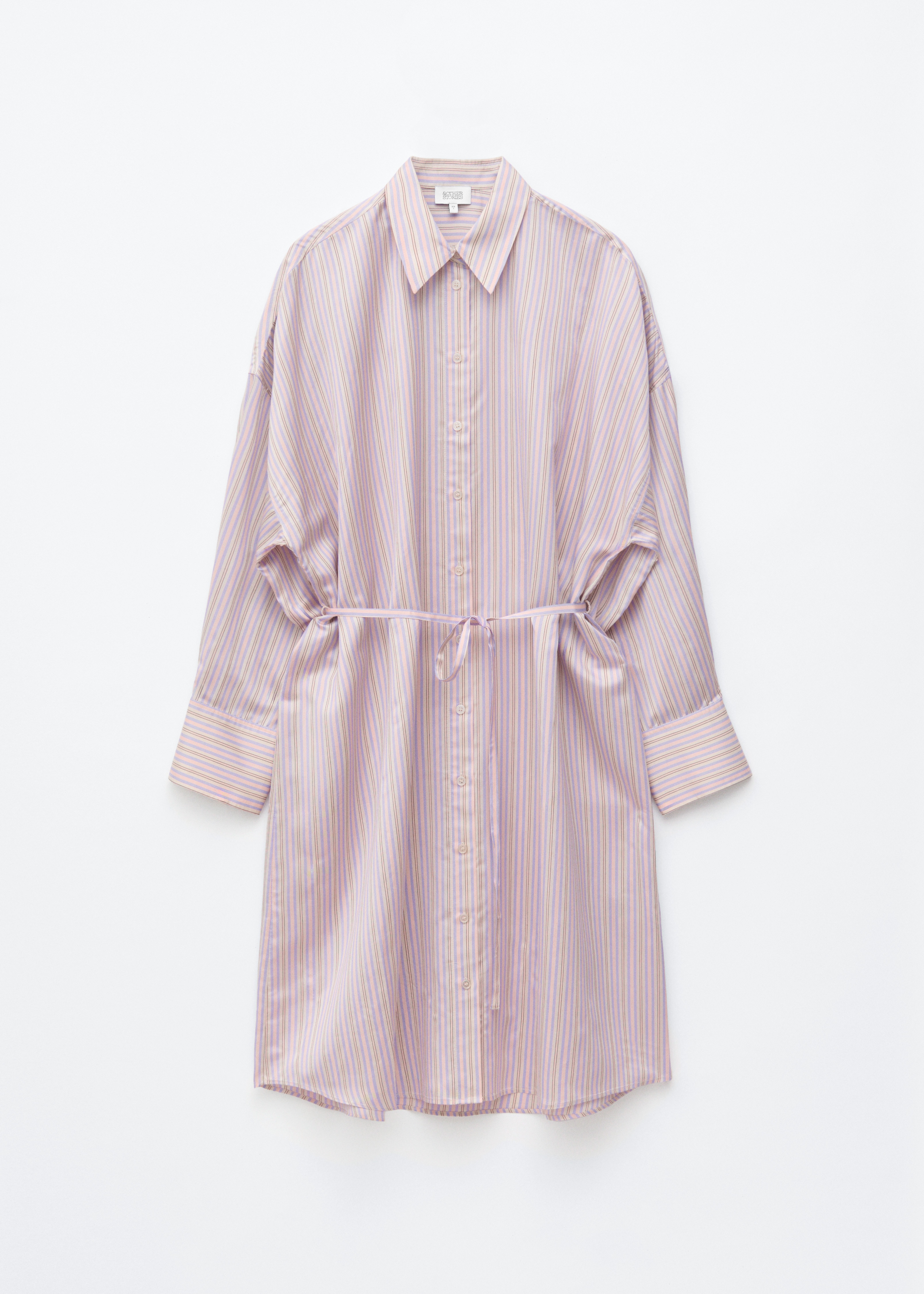 Midikjole med print i silke og bomuld-Lilac/Stripes