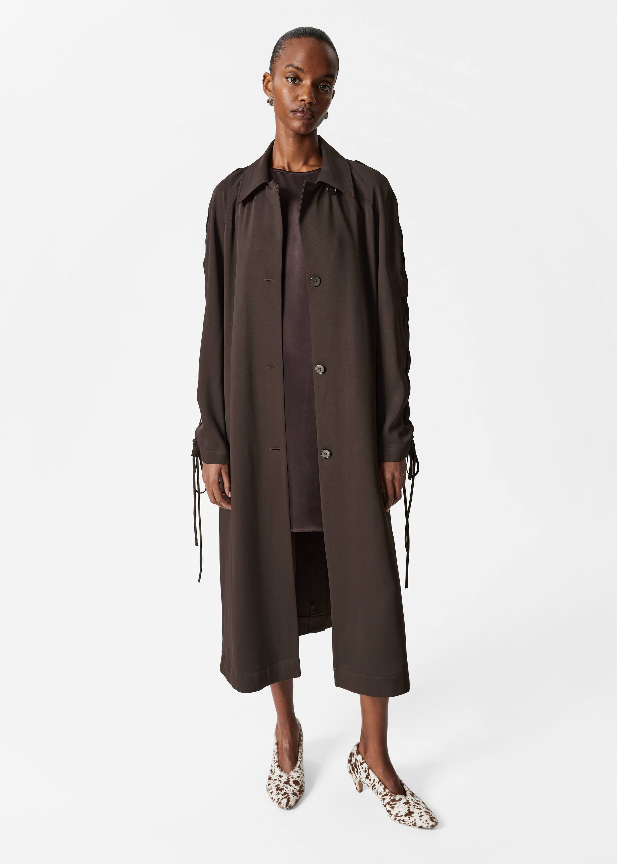 Agrandir l'image: Manteau trois-quarts à lacets - Marron foncé - FEMME | H&M CH 2