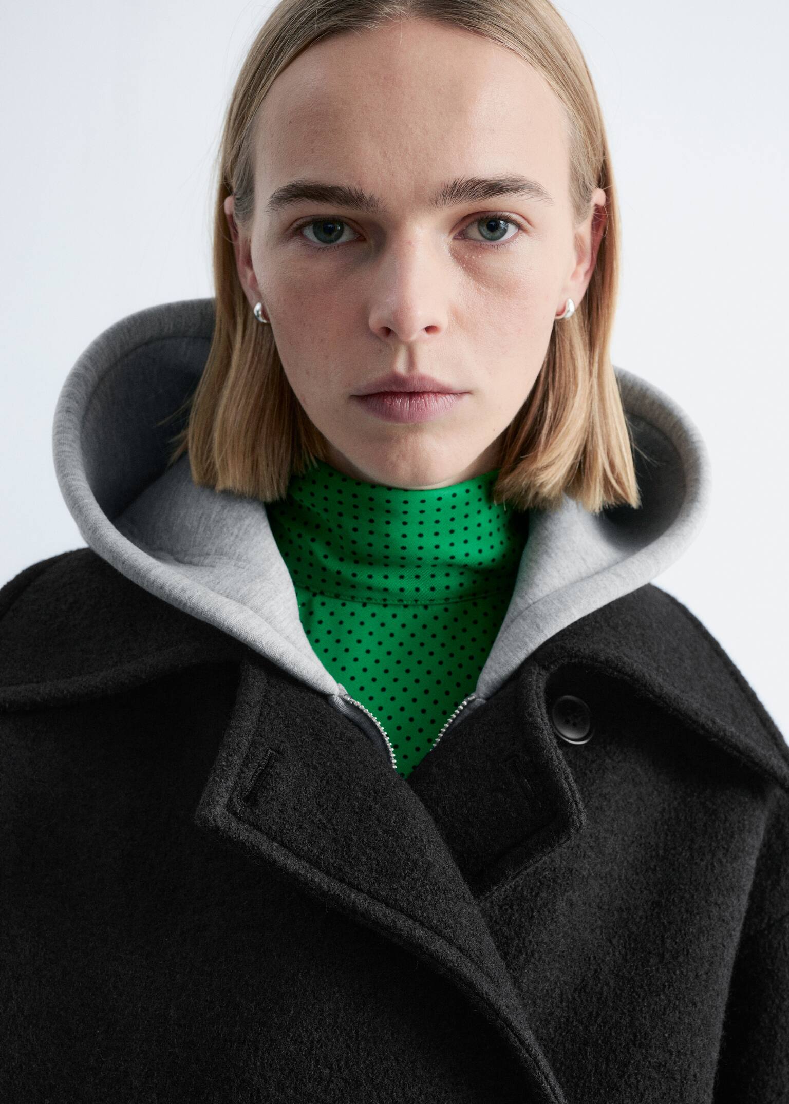 Bomber in lana oversize - Nero/Verde kaki scuro - 5