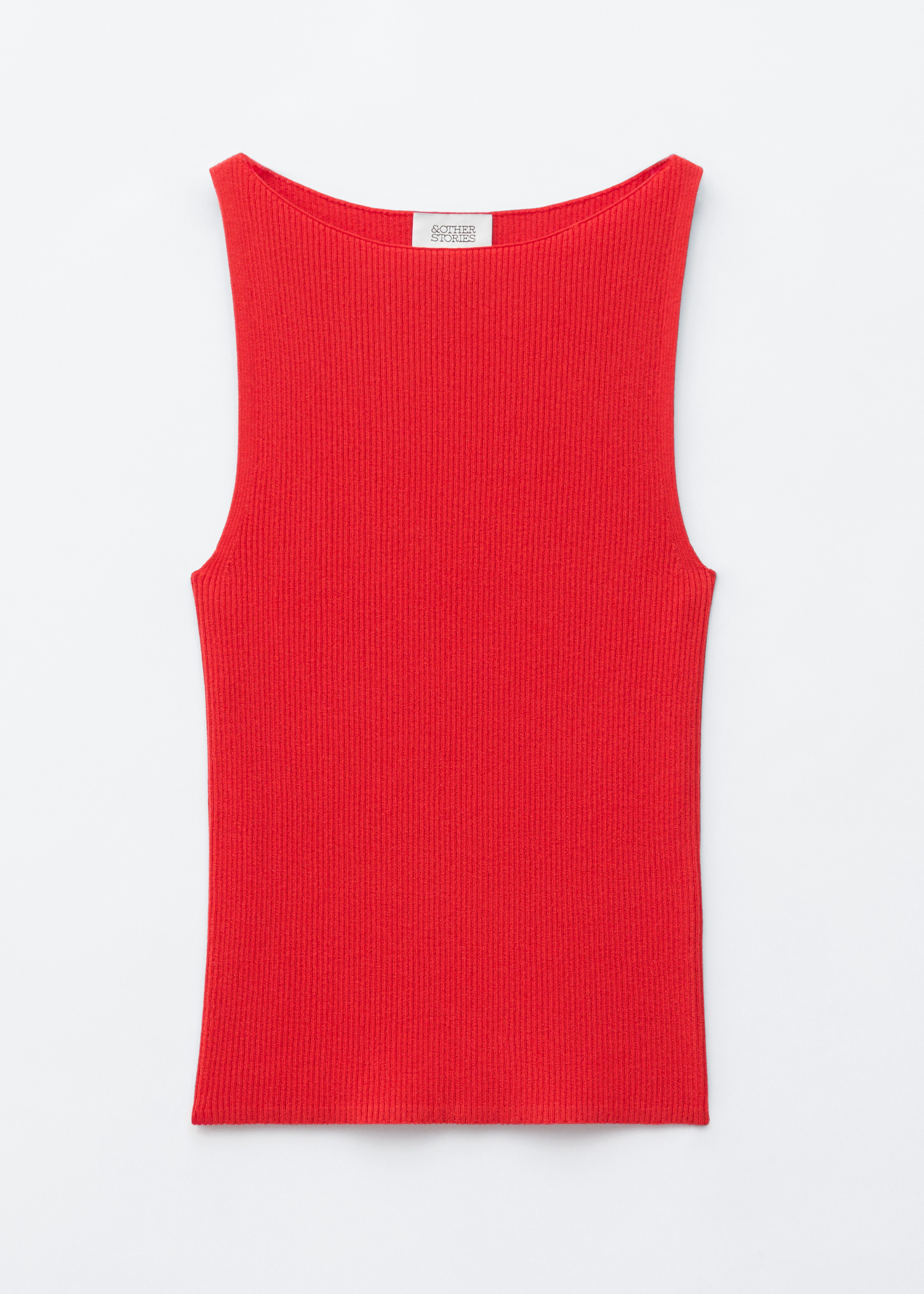 Ribgebreide tanktop - Rood/Chartreuse/Donkerbruin