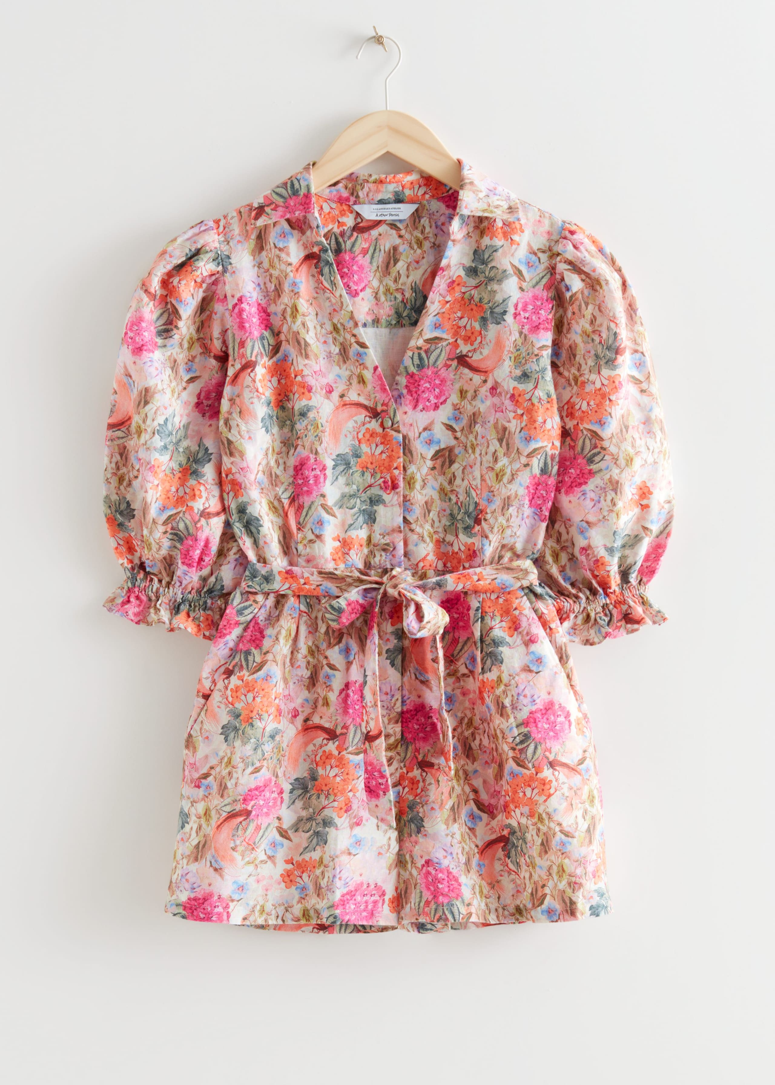 Image of Belted Puff Sleeve Romper