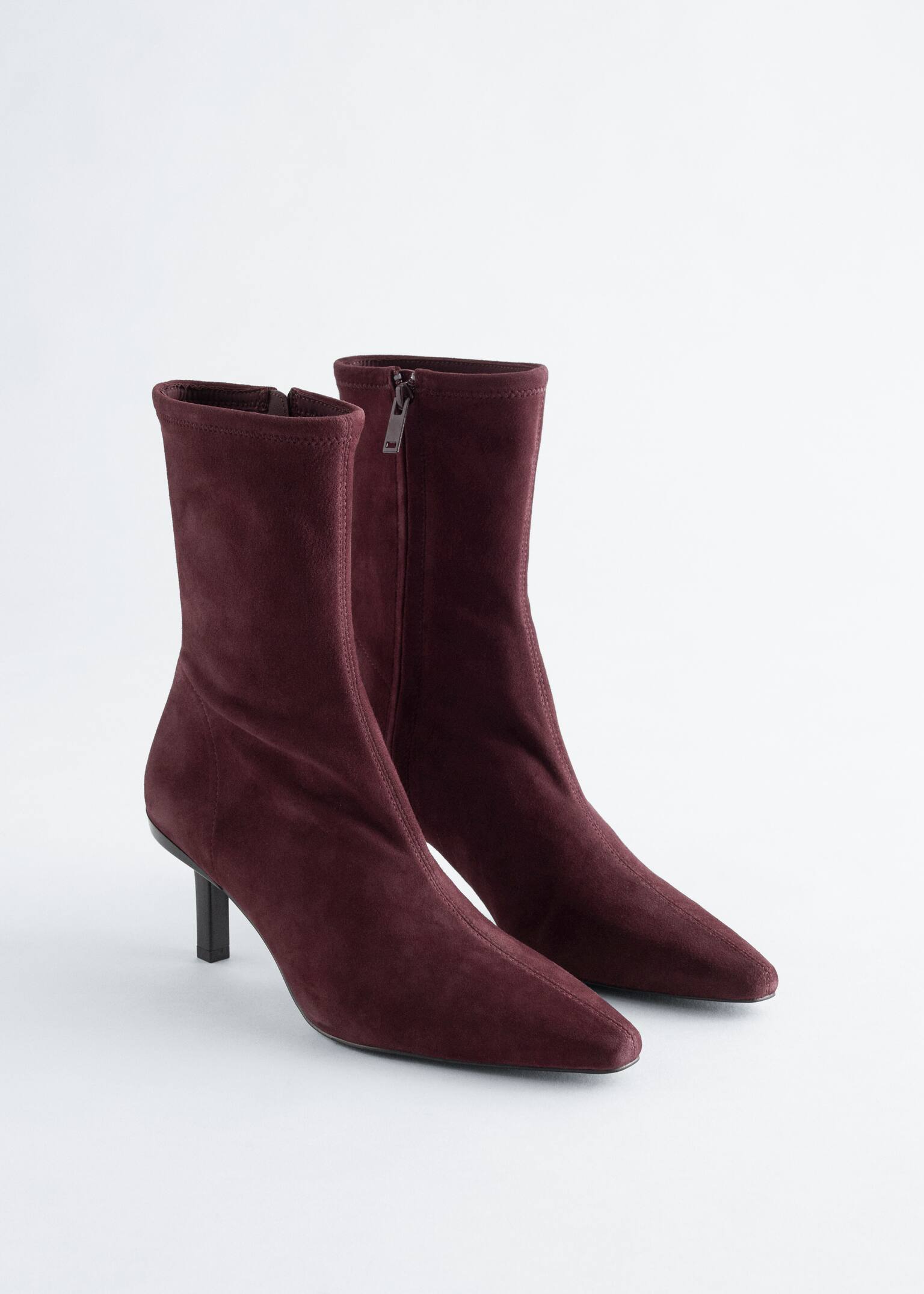 Stretch-Leather Ankle Boots - Burgundy/Negru Piele - 4