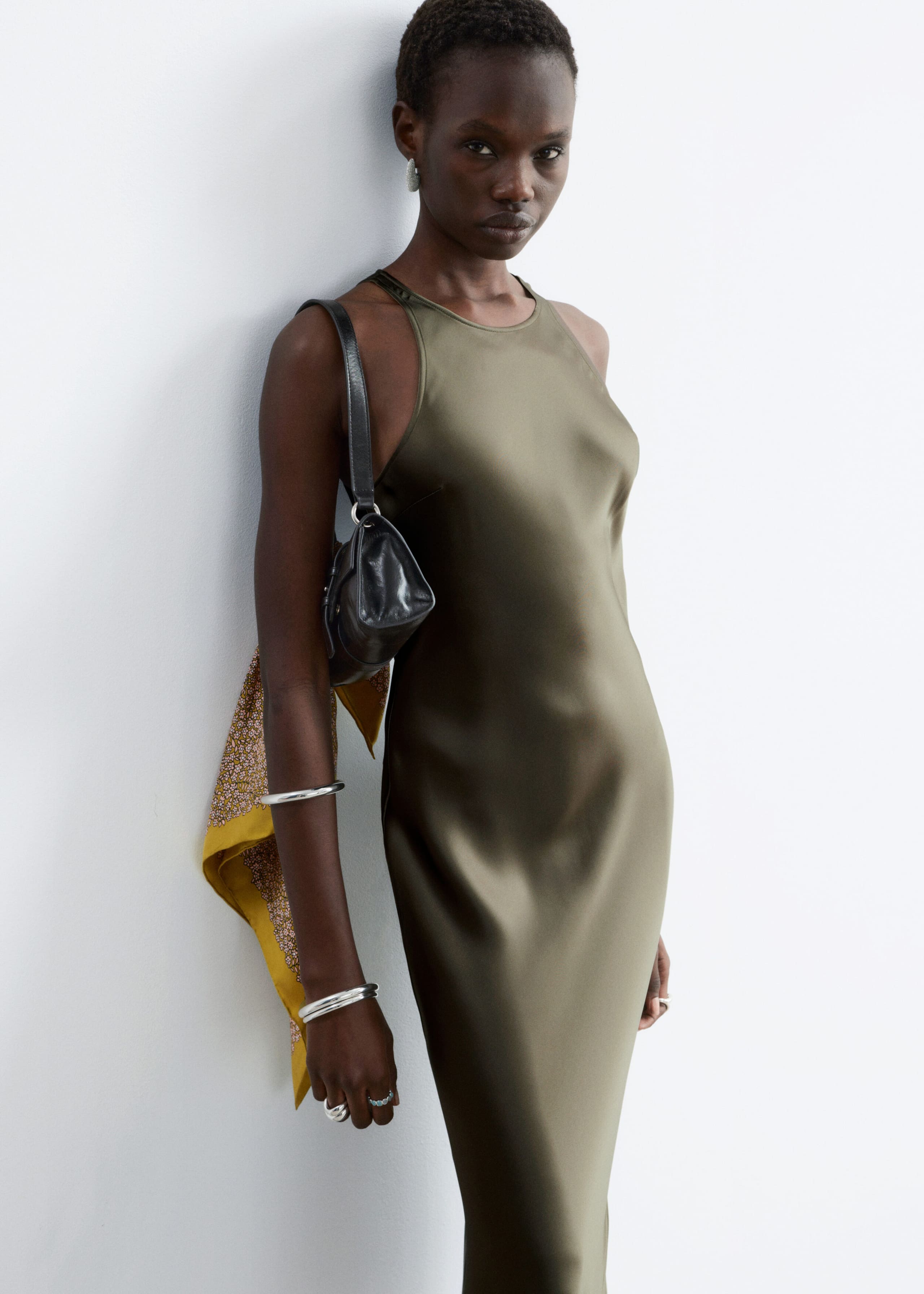 Sleeveless Satin Midi Dress - Black - Lookbook