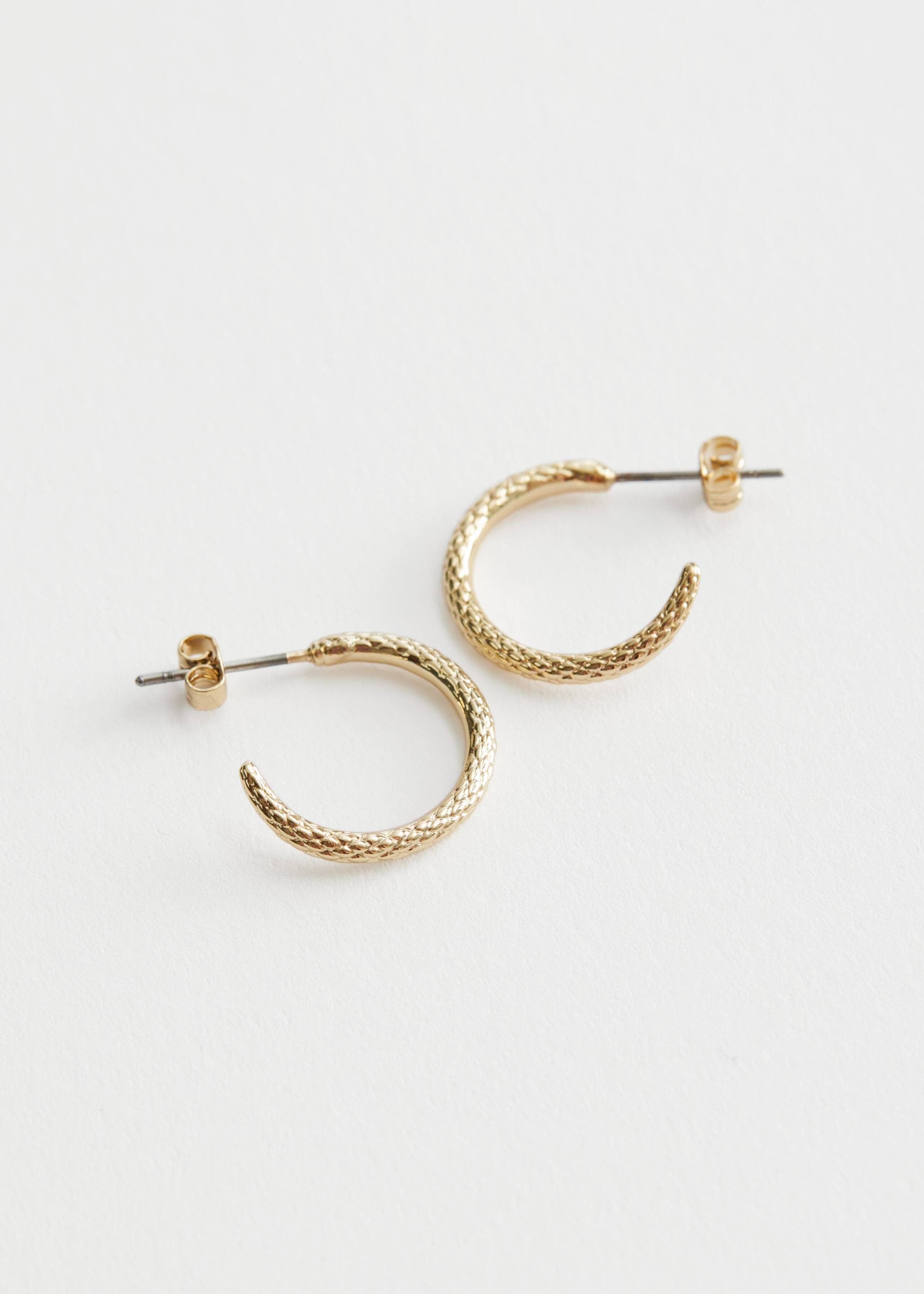 Snake Embossed Hoop Earrings - Gold - Still Life