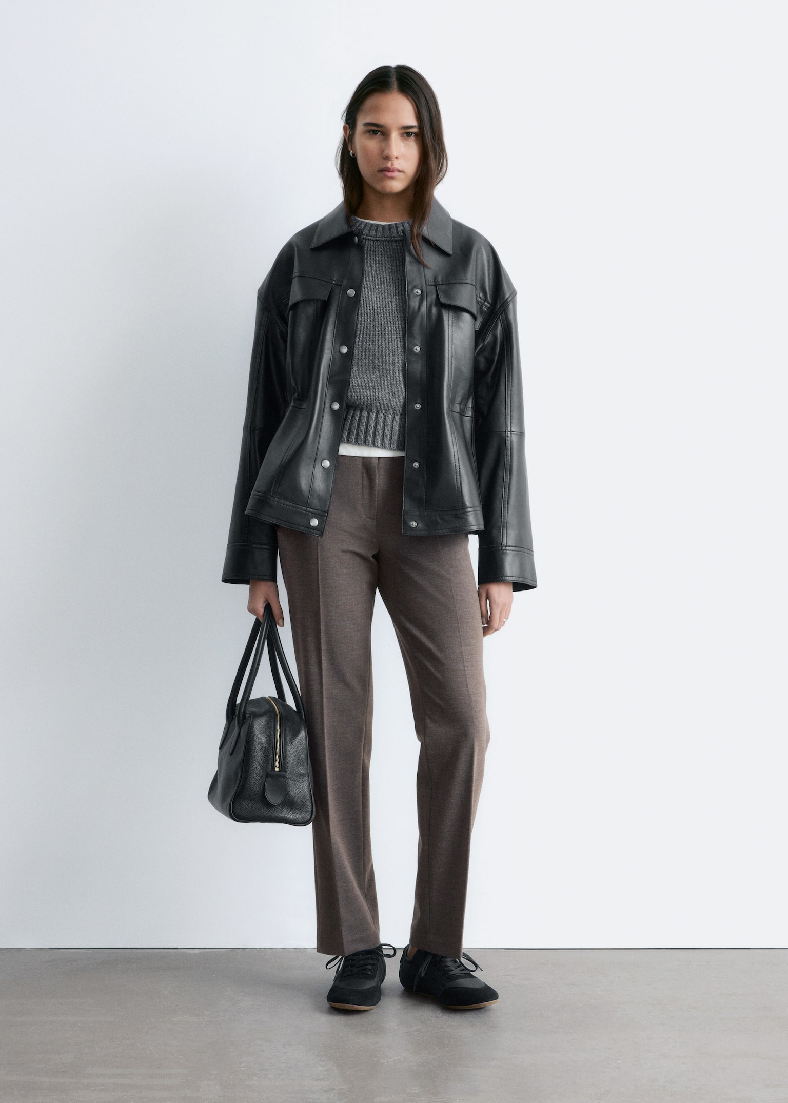 Elegante broek met persvouwen - Greige gemêleerd/Zwart - 1