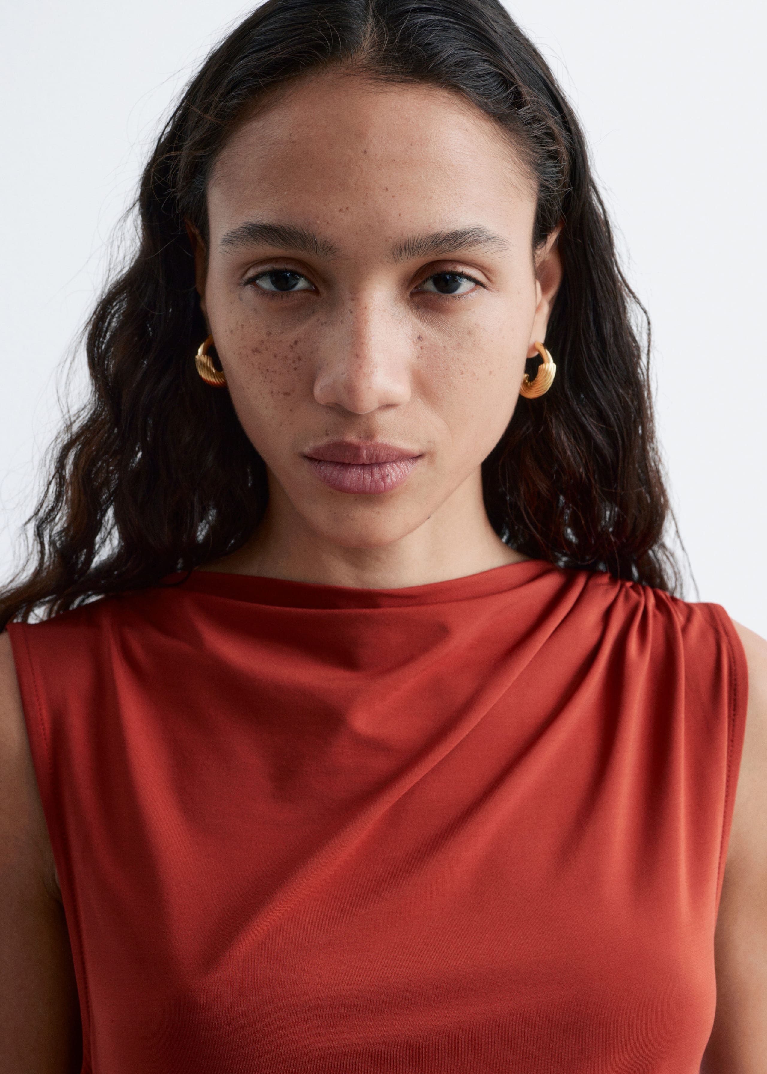 Image of Sleeveless Draped Midi Dress