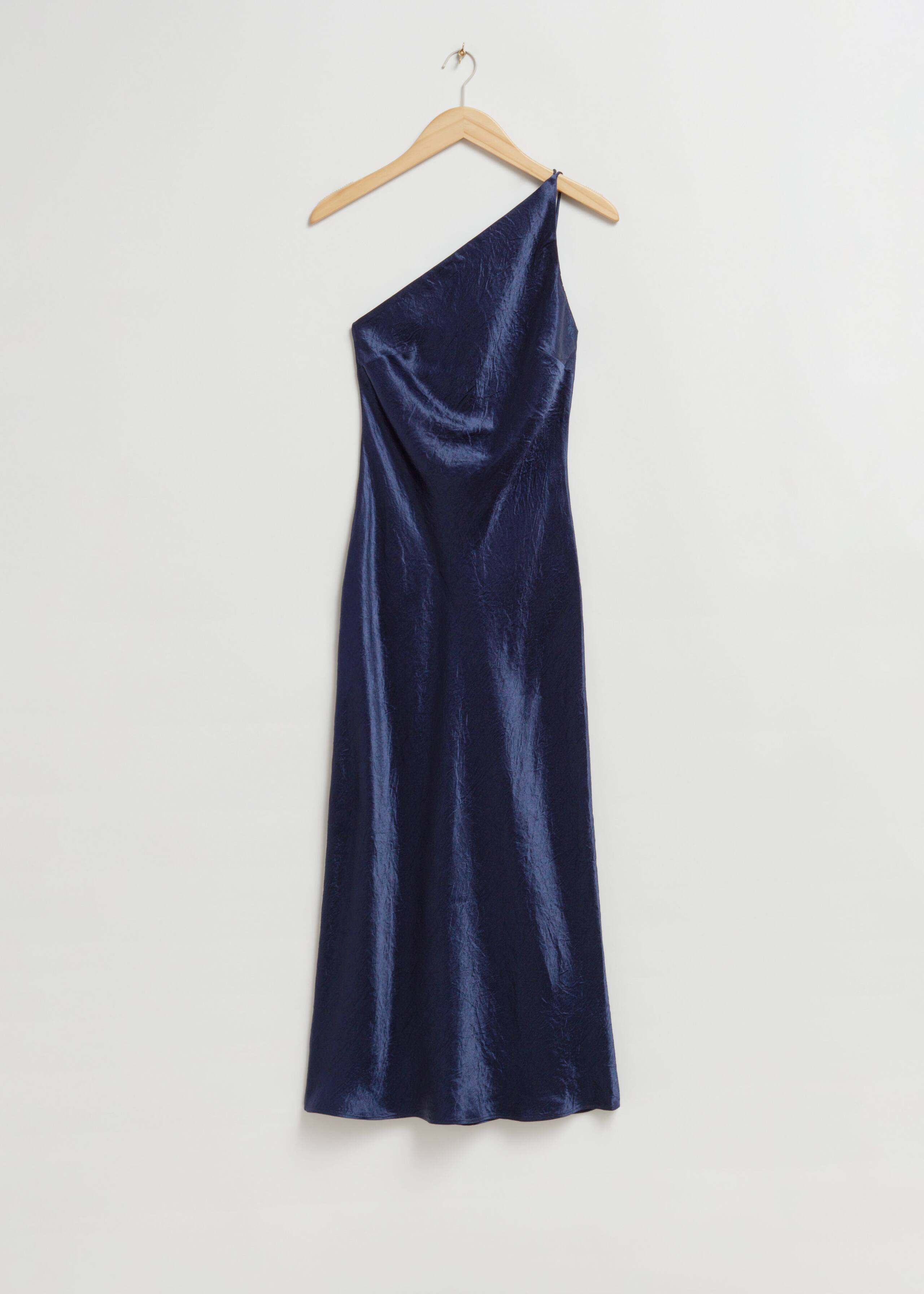 Abito midi monospalla in raso - Blu scuro - Natura morta