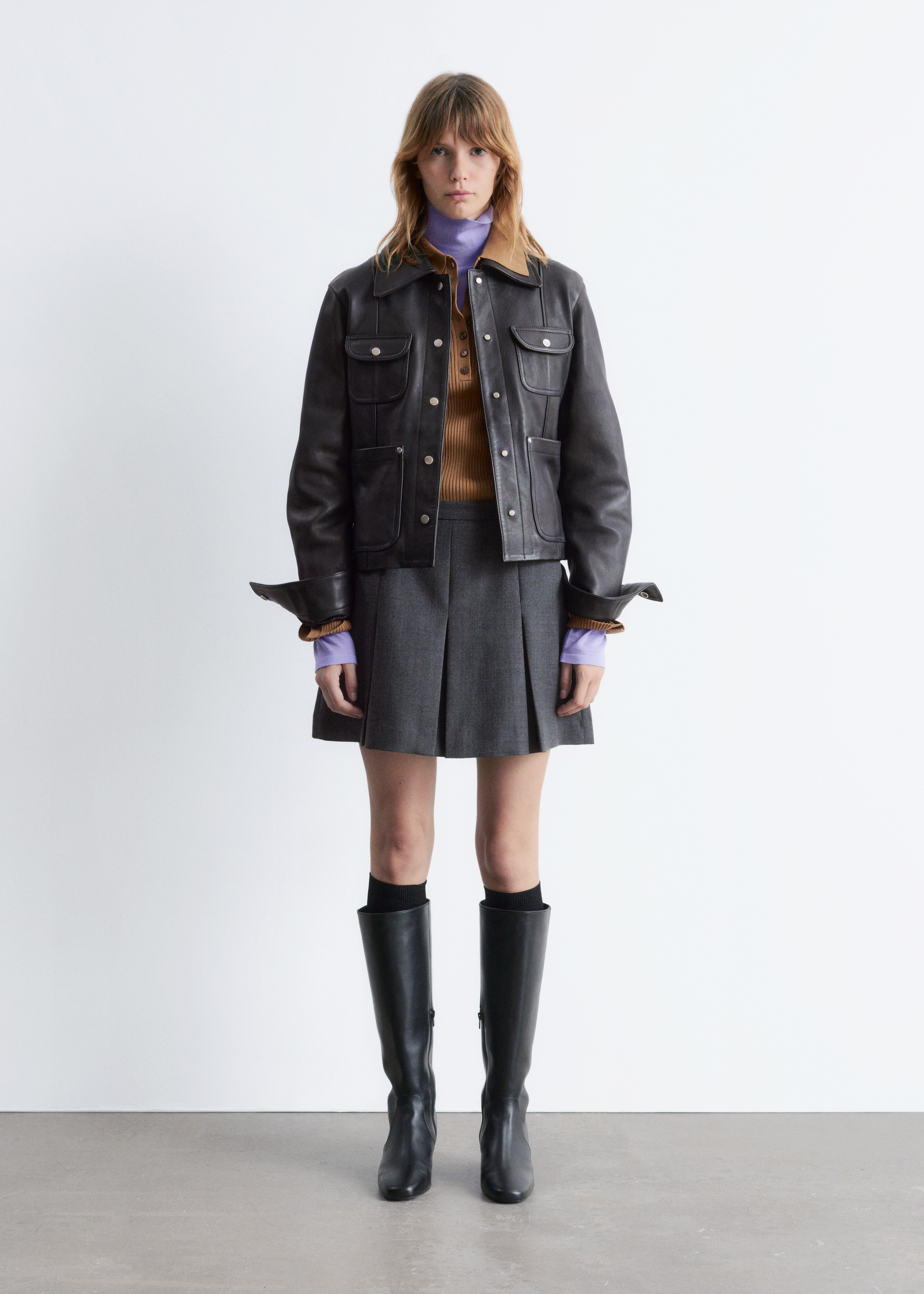 Plissert herringbone-miniskjørt - Grå